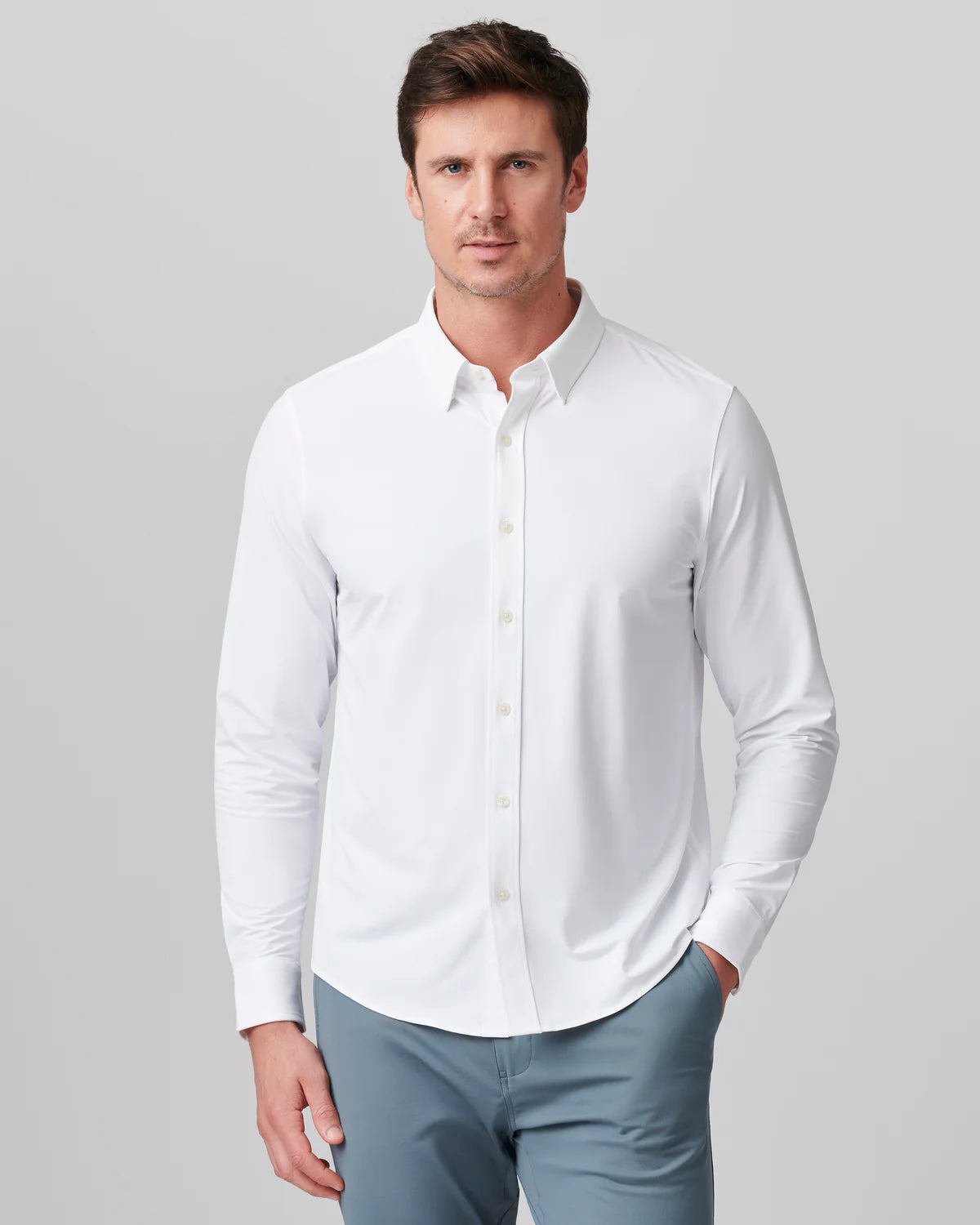 Rhone Men's Commuter Classic Fit Sport Shirt - Moisture Wicking, Breathable Business Casual Shirt for Work & Travel - White