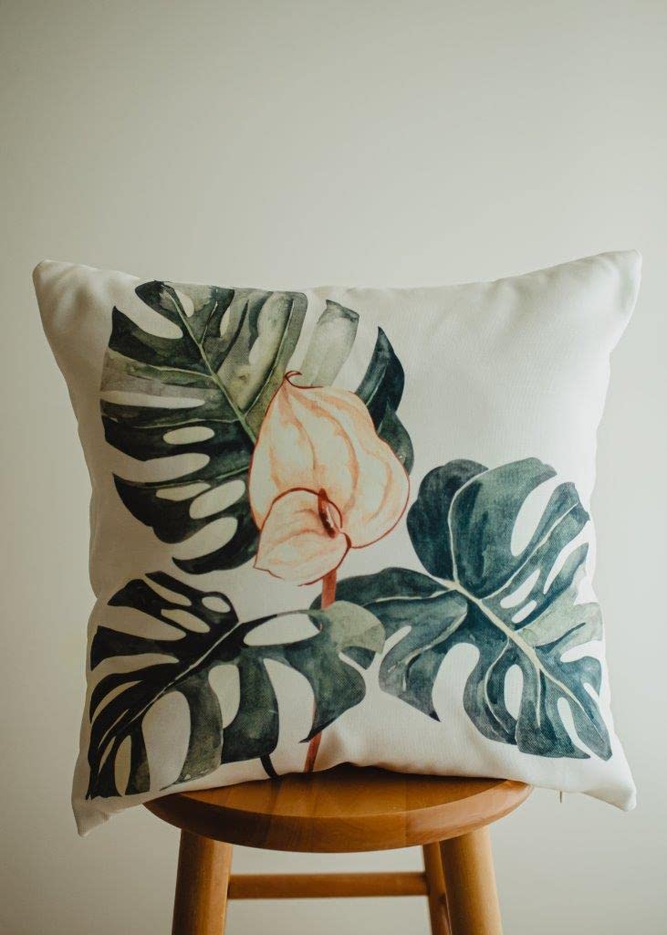 UniikPillows Greenery with Pink Floral Print - Modern Mud Cloth Throw Pillow Cover for Sofa & Bed - Luxury Home Decor Accent for Living Room, Bedroom & Nursery