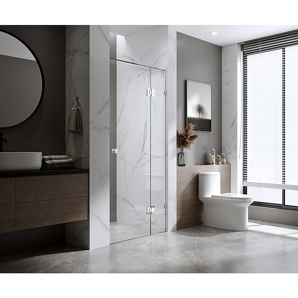 120cm Frameless Shower Screen with Black Brackets & Brass Hinges - Square Double Pull Handle - Wall to Wall Bathroom Glass Enclosure for Modern Showers