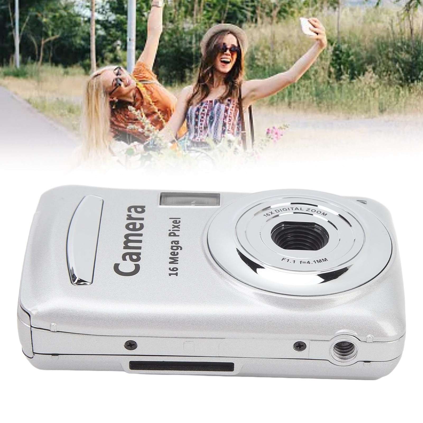 16MP 16X Zoom Digital Camera with 1080P HD Video, 2.4 Inch LCD Display, Portable Handheld Camcorder for Outdoor Travel, Vlogging & Selfies with Anti-Shake Stabilization - Perfect for Photography, YouTube Videos & Family Events (Silver)