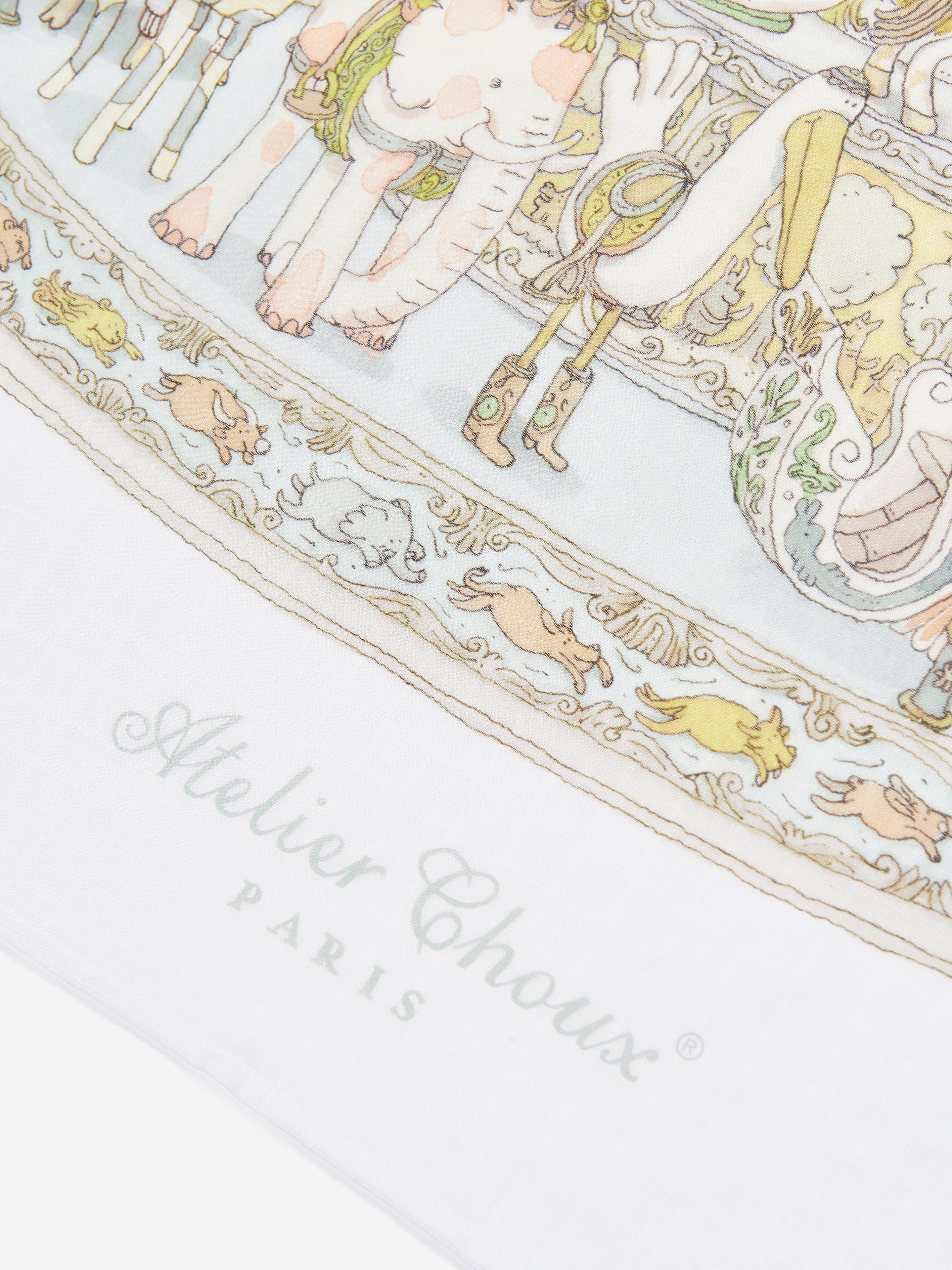 Atelier Choux Baby Carousel Swaddle Blanket - 100cm White Organic Cotton Muslin Wrap for Newborns | Perfect for Nursery, Photography & Gift Giving