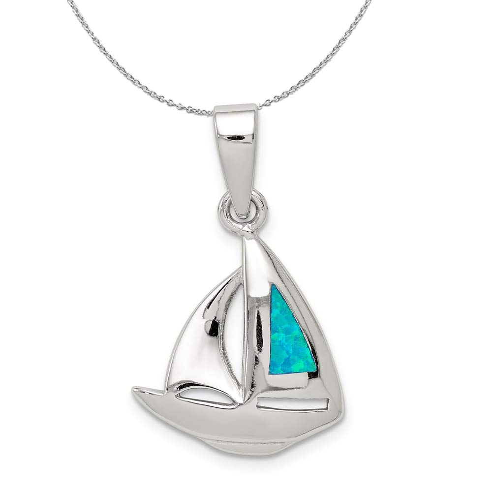 Black Bow Jewelry Sterling Silver & Created Opal Sailboat Necklace - Elegant Nautical Jewelry for Women, Perfect for Beach Vacations, Summer Outfits & Gift Giving