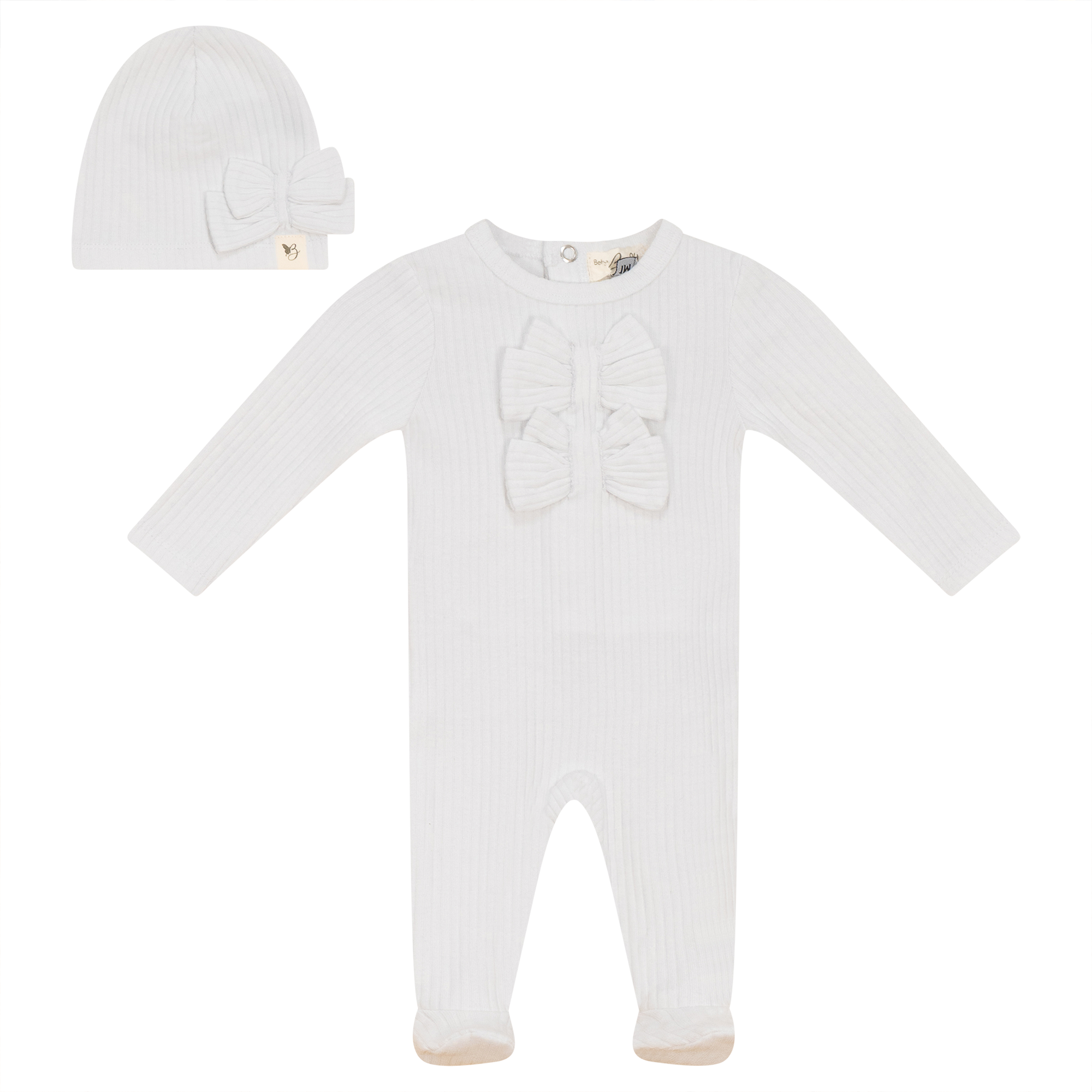 Soft Bow Stitch Velour Onesie with Hat for Baby - Cozy & Cute Outfit for Newborns, Infants - Perfect for Photo Shoots, Birthday Parties & Everyday Wear