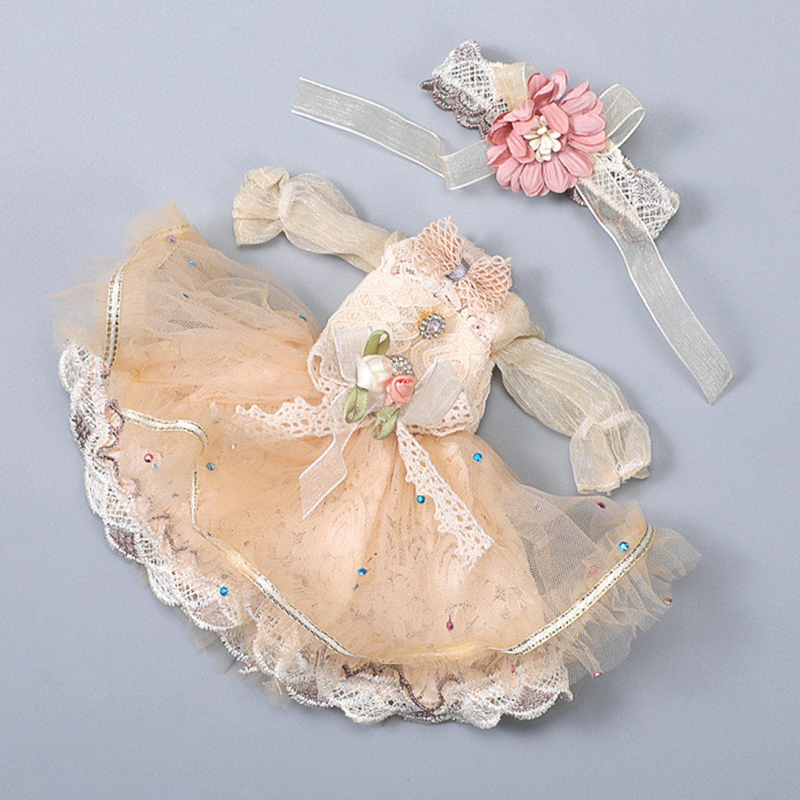 12 Inch Doll Clothes Set - Handmade 1/6 Scale Doll Dresses & Accessories for Girls, Elegant Party Dress in Champagne Color | Perfect for Blythe, Barbie & American Girl Dolls | Birthday Gifts & Collectibles