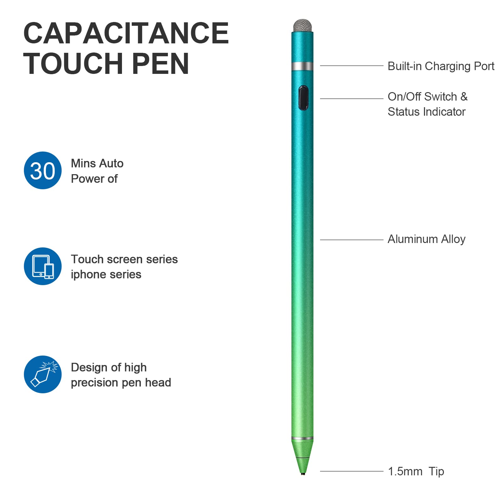 Premium Active Stylus Pen for Touch Screens - Fine Point Digital Pen Compatible with iPhone, iPad, Samsung & Android Devices - Perfect for Note Taking, Drawing & Professional Presentations