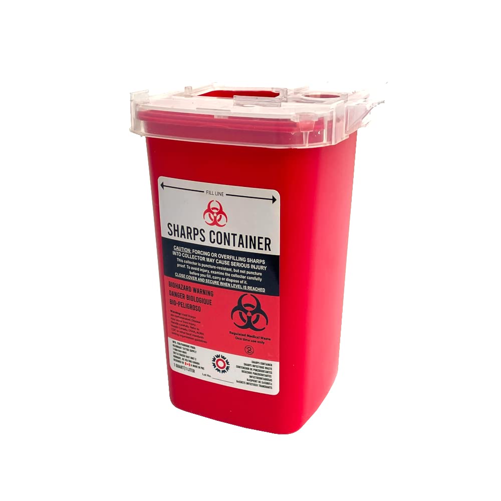 Professional & Home Use Sharps Container - 1 Quart (1L) or 2 Quart Needle & Syringe Disposal Bin - Safe Medical Waste Disposal for Clinics, Hospitals & Diabetic Care at Home