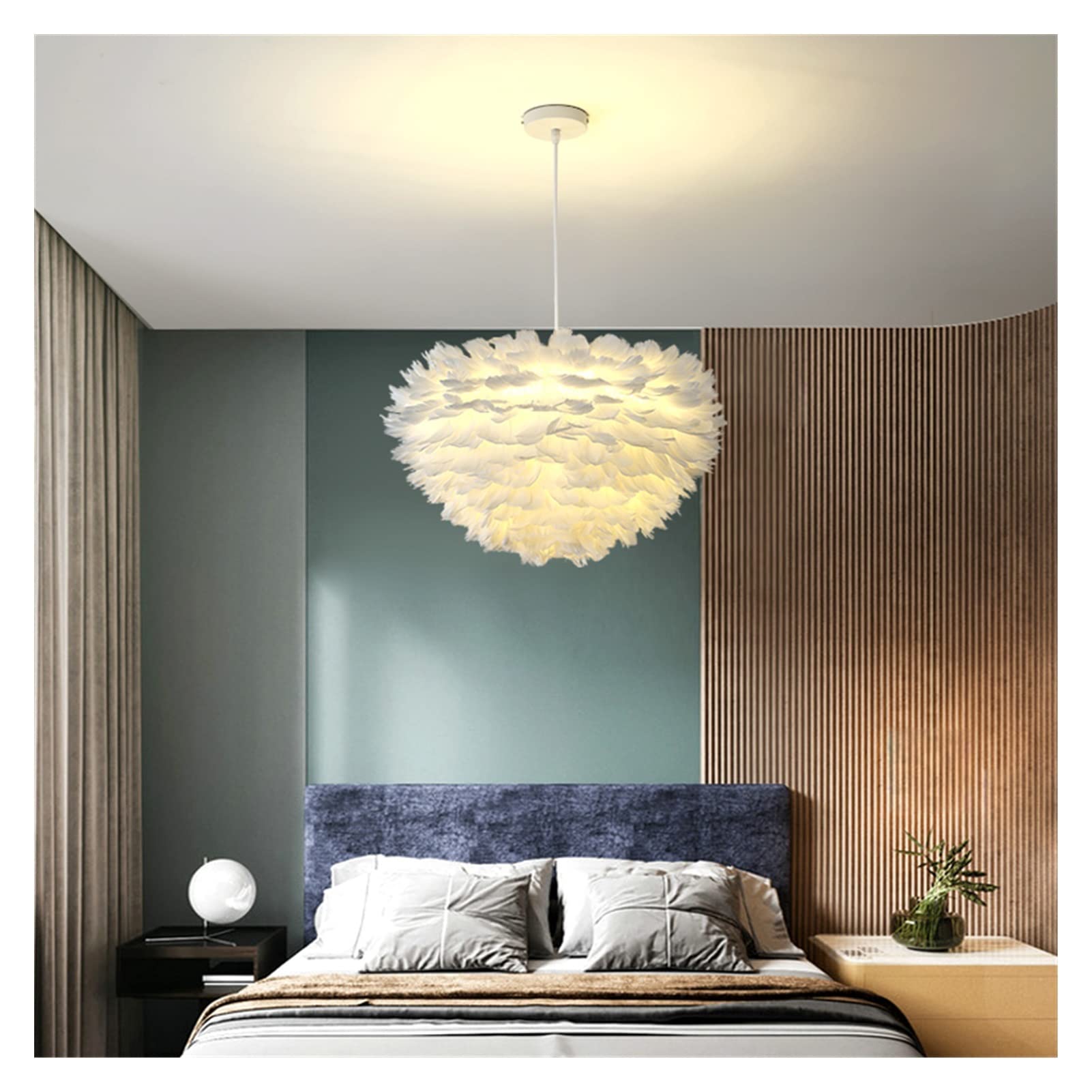 Modern LED Chandelier with Feathers - 70cm Diameter 3-Color Changing Crystal Pendant Light for Living Room, Bedroom, Nursery & Dining Room Decoration | Indoor Hanging Fixture for Home & Wedding Decor