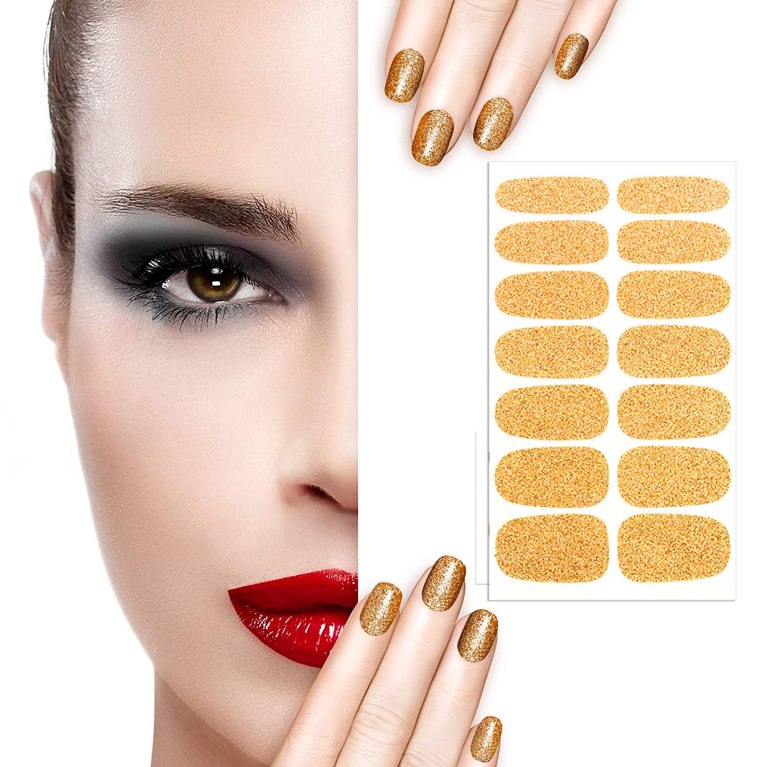 SILPECWEE 20 Sheets Glitter Solid Color Nail Polish Strips - Self Adhesive Nail Wraps with Nail File | Long Lasting Nail Stickers for Women | Perfect for Parties, Weddings & DIY Nail Art at Home