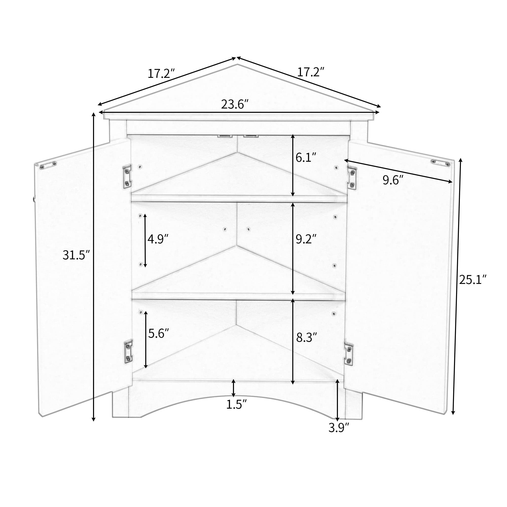 P PURLOVE Adjustable Bathroom Storage Cabinet - Triangle Freestanding Floor Organizer with Ample Space for Bathroom, Kitchen & Living Room | Perfect for Small Spaces, Home Organization & Bath Essentials Storage