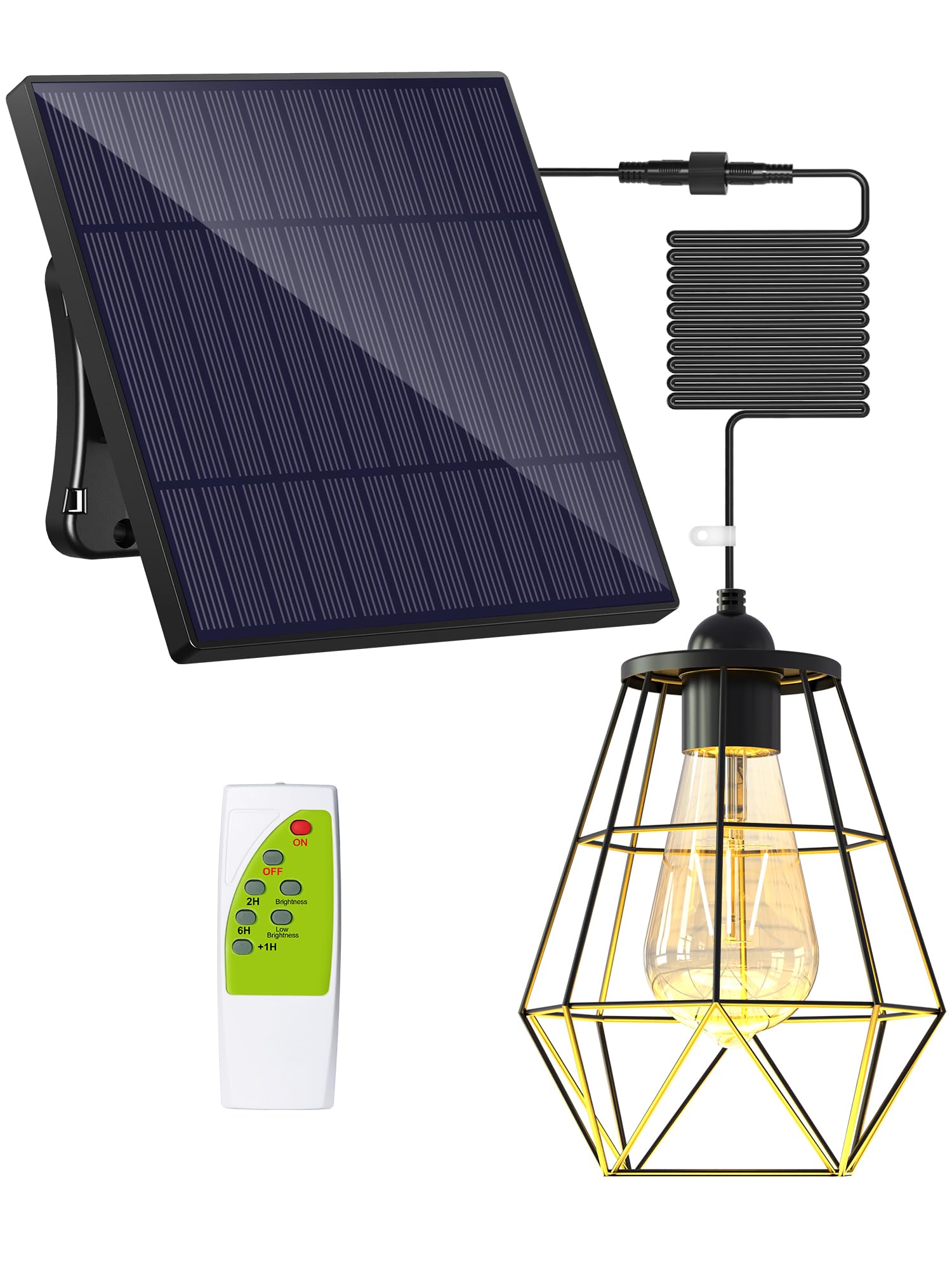 Intelamp Solar Pendant Lights - Indoor/Outdoor Hanging Chandelier with 4000mAh Battery & Remote Control, 16.4ft Cord, Dusk to Dawn Sensor - Perfect for Gazebos, Sheds, Barns, Chicken Coops & Patio Lighting