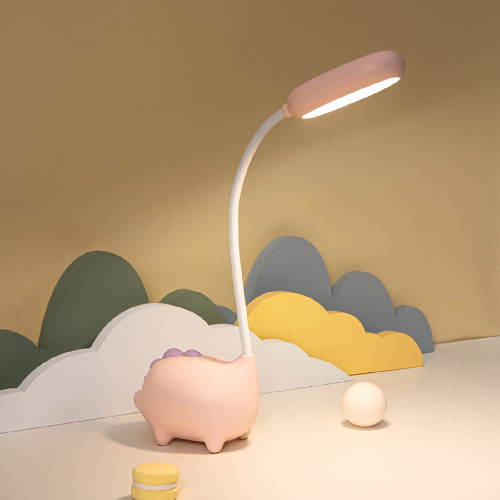 Dinosaur LED Desk Lamp for Kids - Pink Cute Night Light with 3 Color Modes, USB-Powered Eye-Caring Table Lamp for Study, Dorm & Bedroom | Perfect Kawaii Desk Accessory for Students & Children's Room Decor