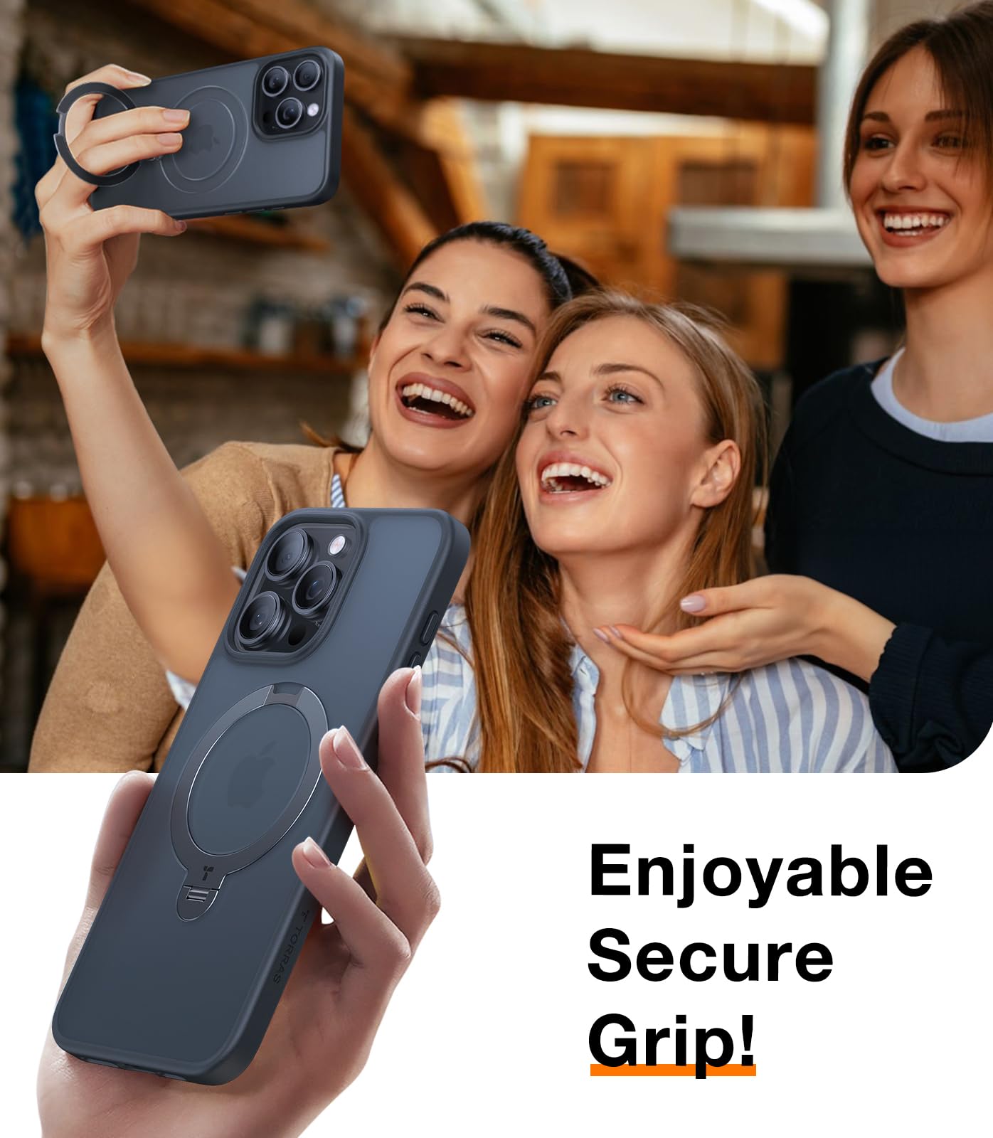 TORRAS Magnetic iPhone 15 Pro Max Case with 360° Rotating Stand - Slim Shockproof Translucent Cover Compatible with MagSafe | Military-Grade Protection, Built-in Kickstand & Ring Holder | Perfect for Work, Travel and Daily Use