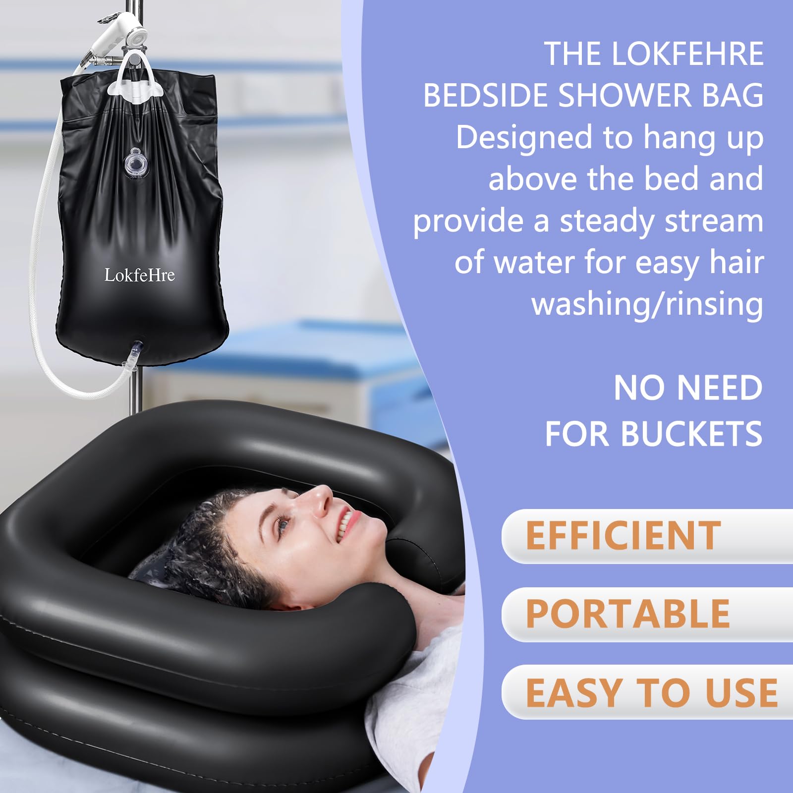 Portable 2.5 Gallon Bedside Shower Water Bag - Hair Washing System for Elderly & Bedridden Patients | Use with Inflatable Shampoo Basin, Hair Washing Basin or Bathtub | Ideal for Home Care, Hospital & Travel Use