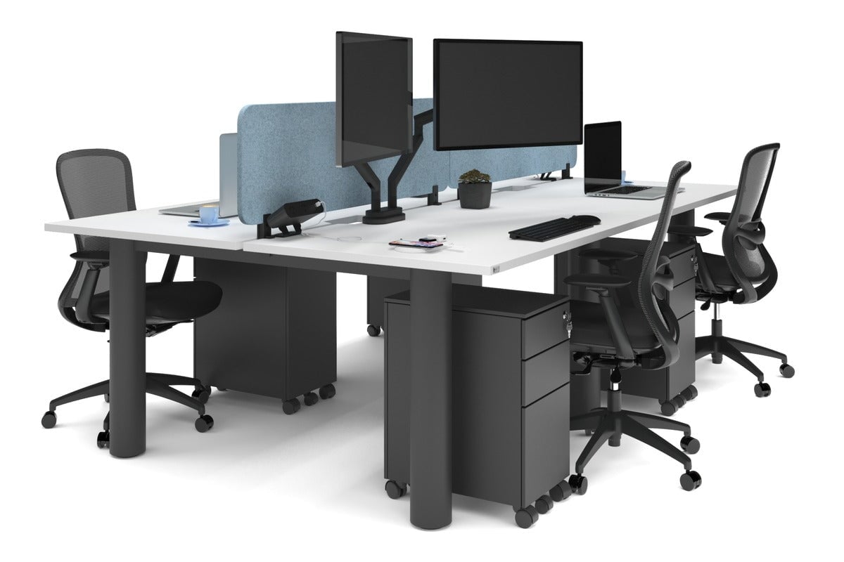 4-Person Office Workstation with Quadro Cylinder Legs - 1200L x 800W Desk with Cable Management Scallop for Modern Workspaces & Collaborative Office Environments