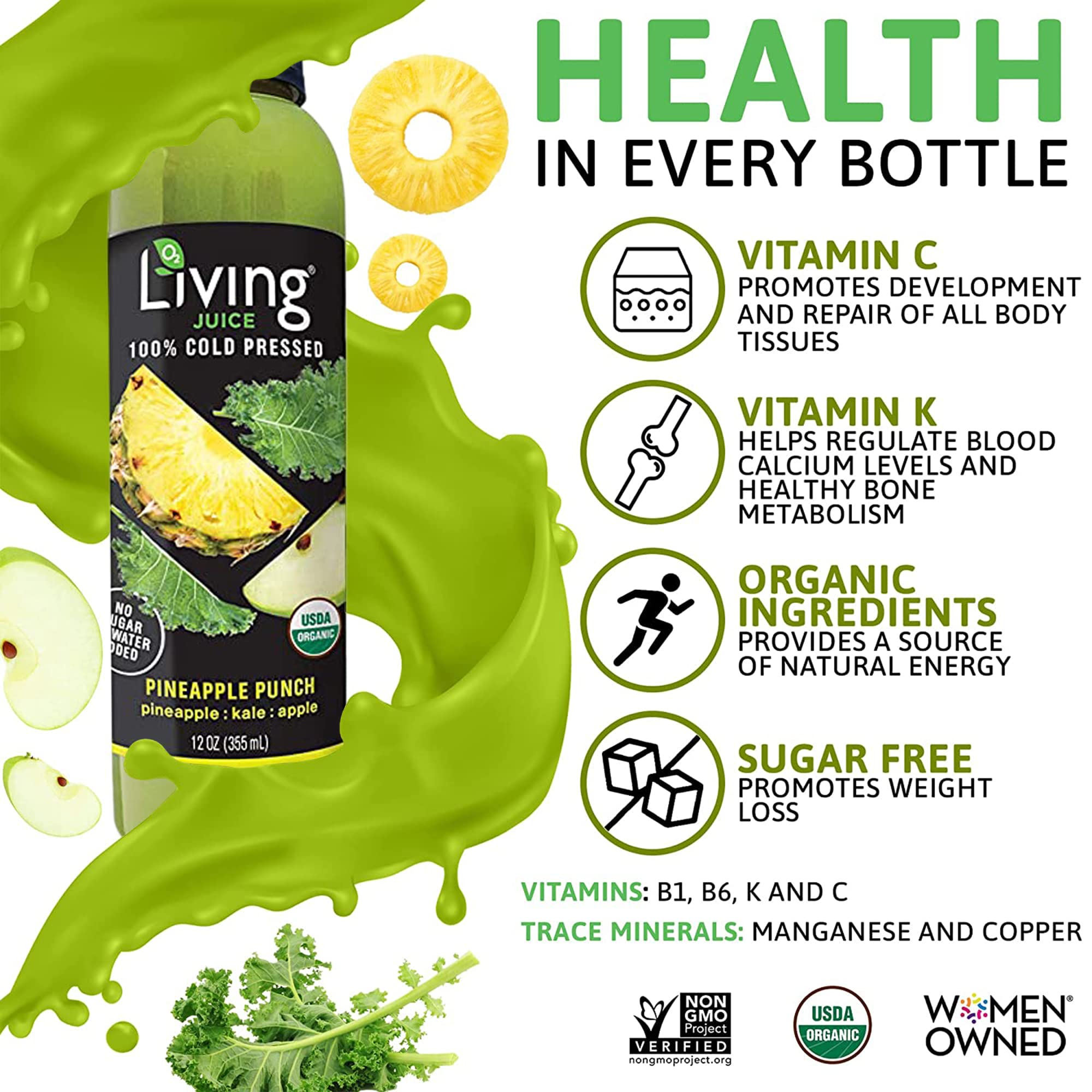 O2 Living 10-Pack Variety 12oz Cold Pressed Juice - Low-Calorie Detox Cleanse Drink with Fresh Fruit & Vegetable Blend | Non-GMO, Immunity Booster, Vitamin-Rich Beverage | Perfect for Post-Workout Recovery, Morning Energy Boost & Healthy Lifestyle