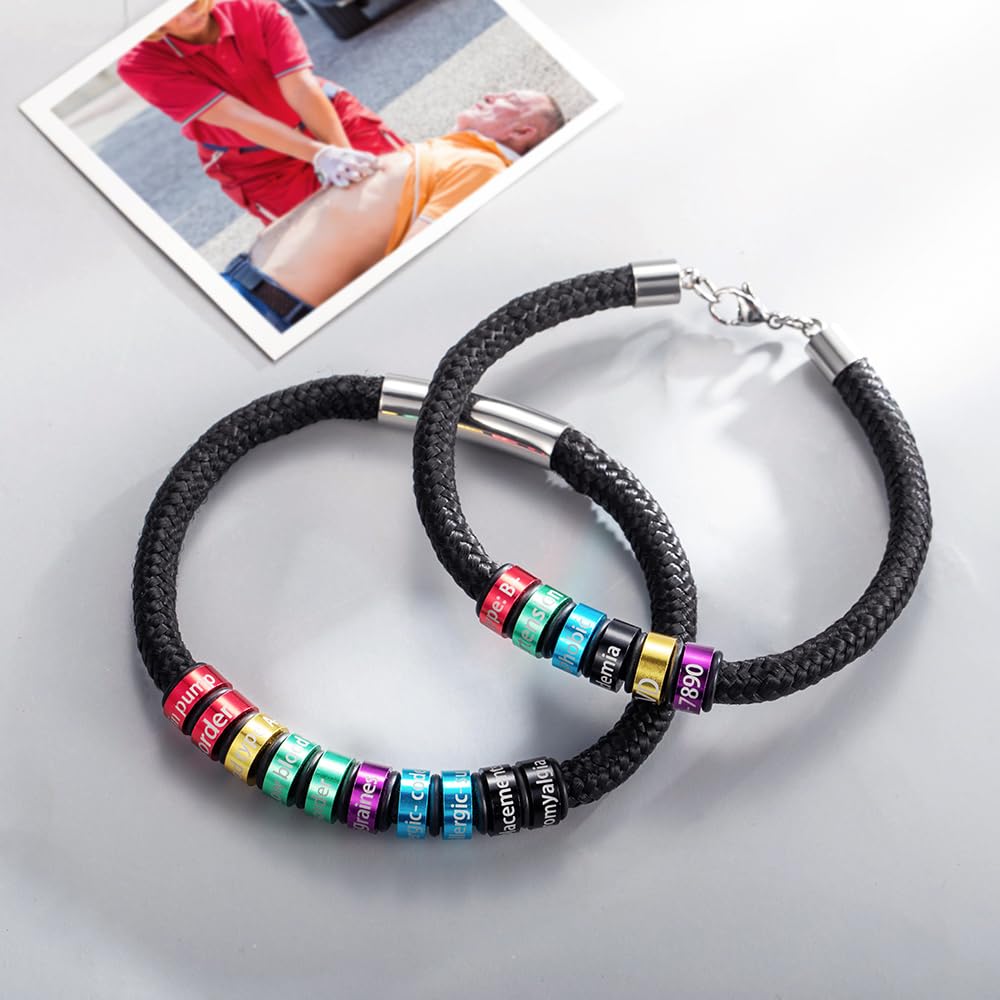 Custom Engraved Medical Alert Bracelet for Men & Women - Personalized Emergency ID Wristband with Adjustable 4.5
