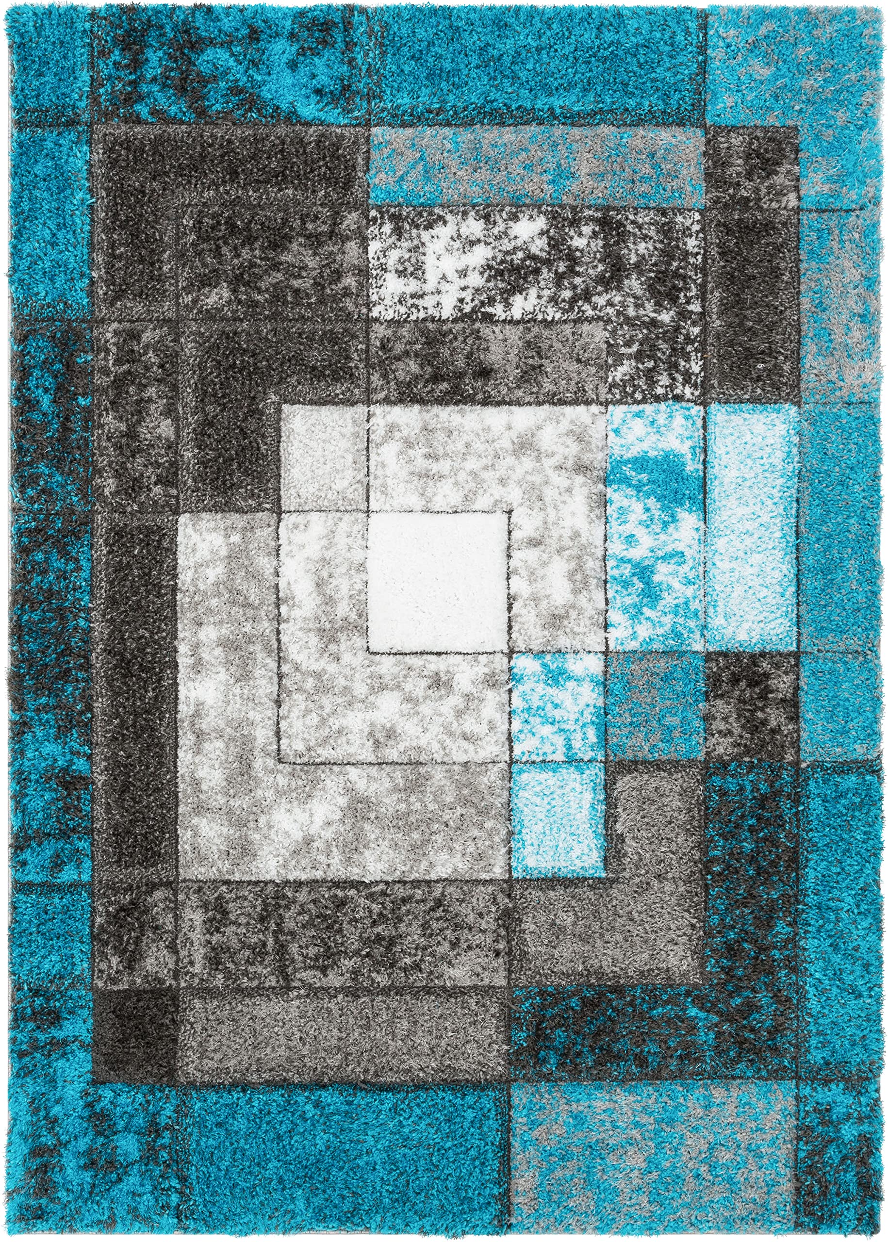 Well Woven Kizi Teal & Grey Abstract Geometric Area Rug 8x10 (7'10