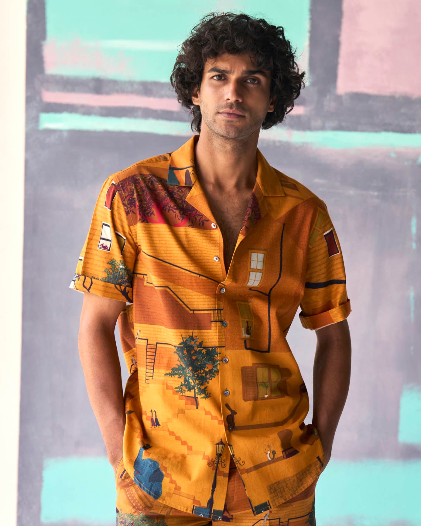 Stylish Mustard Linen Bush Shirt for Men & Women - Comfortable Summer Outdoor Shirt for Hiking, Camping, and Beach Vacations