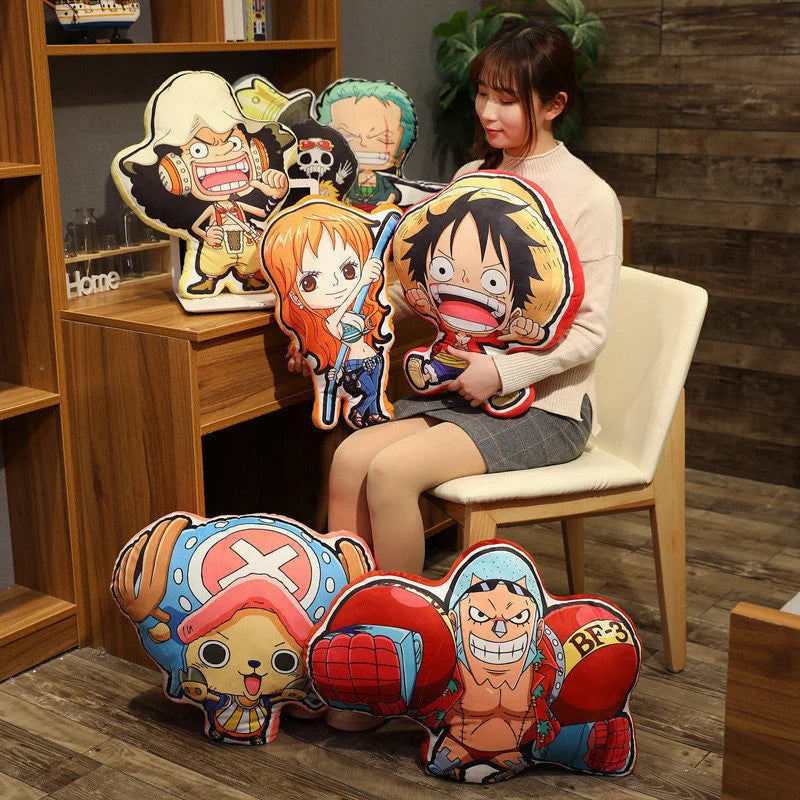 One Piece Anime Character Cushion Pillow - Luffy, Zoro & Chopper Designs - Soft Plush Throw Pillow for Bed, Sofa & Gaming Chair Decor