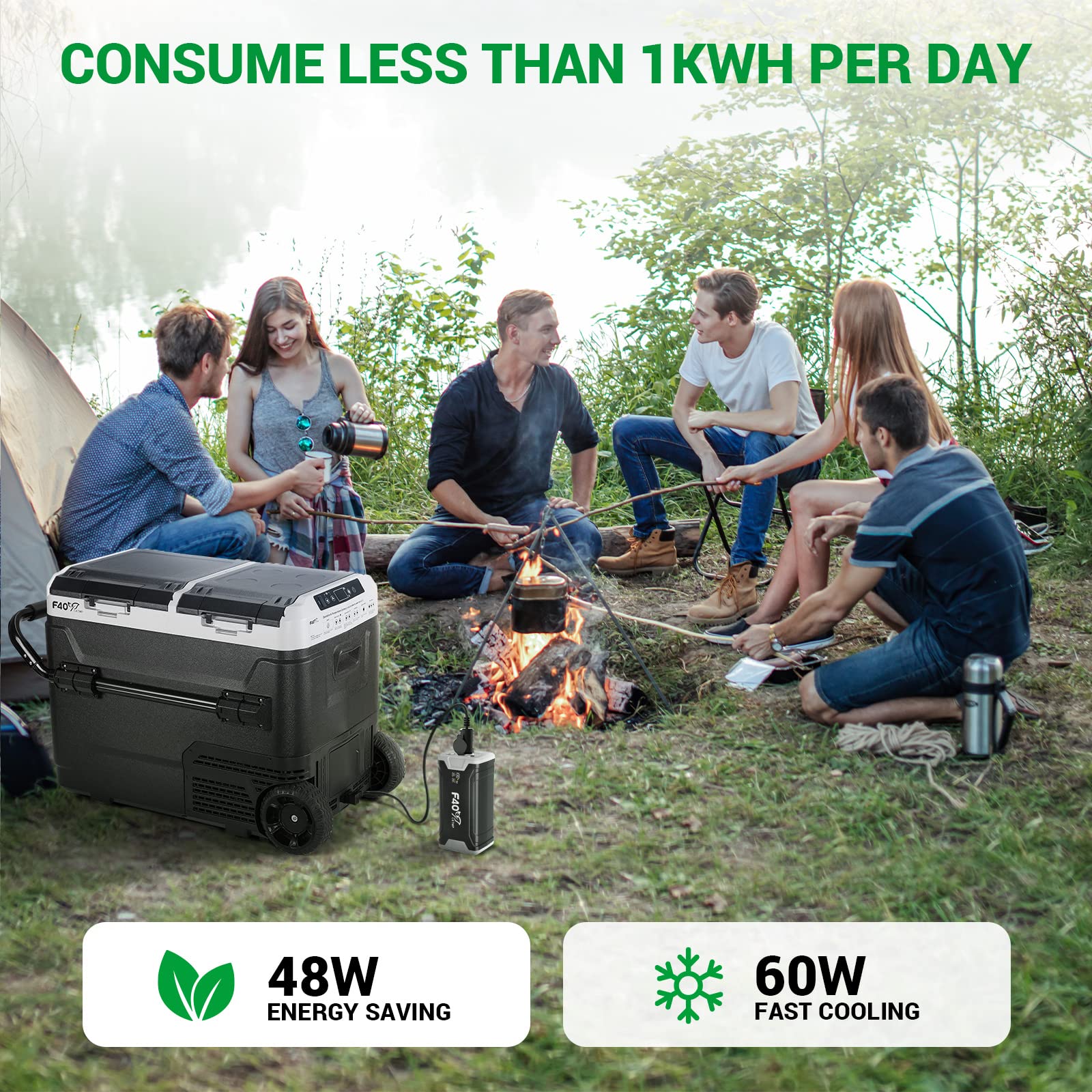12V Portable Refrigerator 54QT Dual Zone Car Freezer - Independent Temperature Control (-4°F to 68°F), 51L Compressor Cooler with Wheels & Baskets for Camping, RV, Road Trips | 12/24V DC & 100-240V AC Power | Perfect for Outdoor Adventures, Tailgating & Long Drives