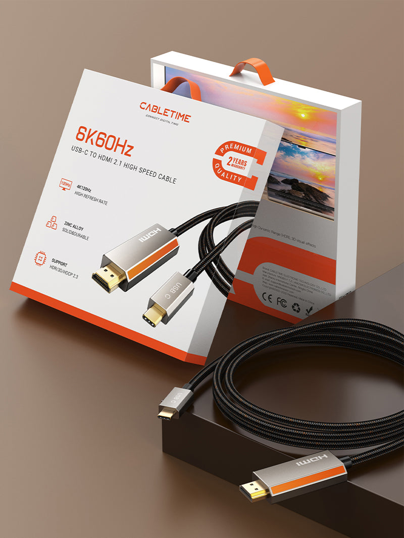 Premium Zinc Alloy USB-C to HDMI 8K Cable - 4K 120Hz HDR Compatible for MacBook Pro, iPad, Samsung Galaxy - Ideal for Home Theater, Gaming & Office Presentations