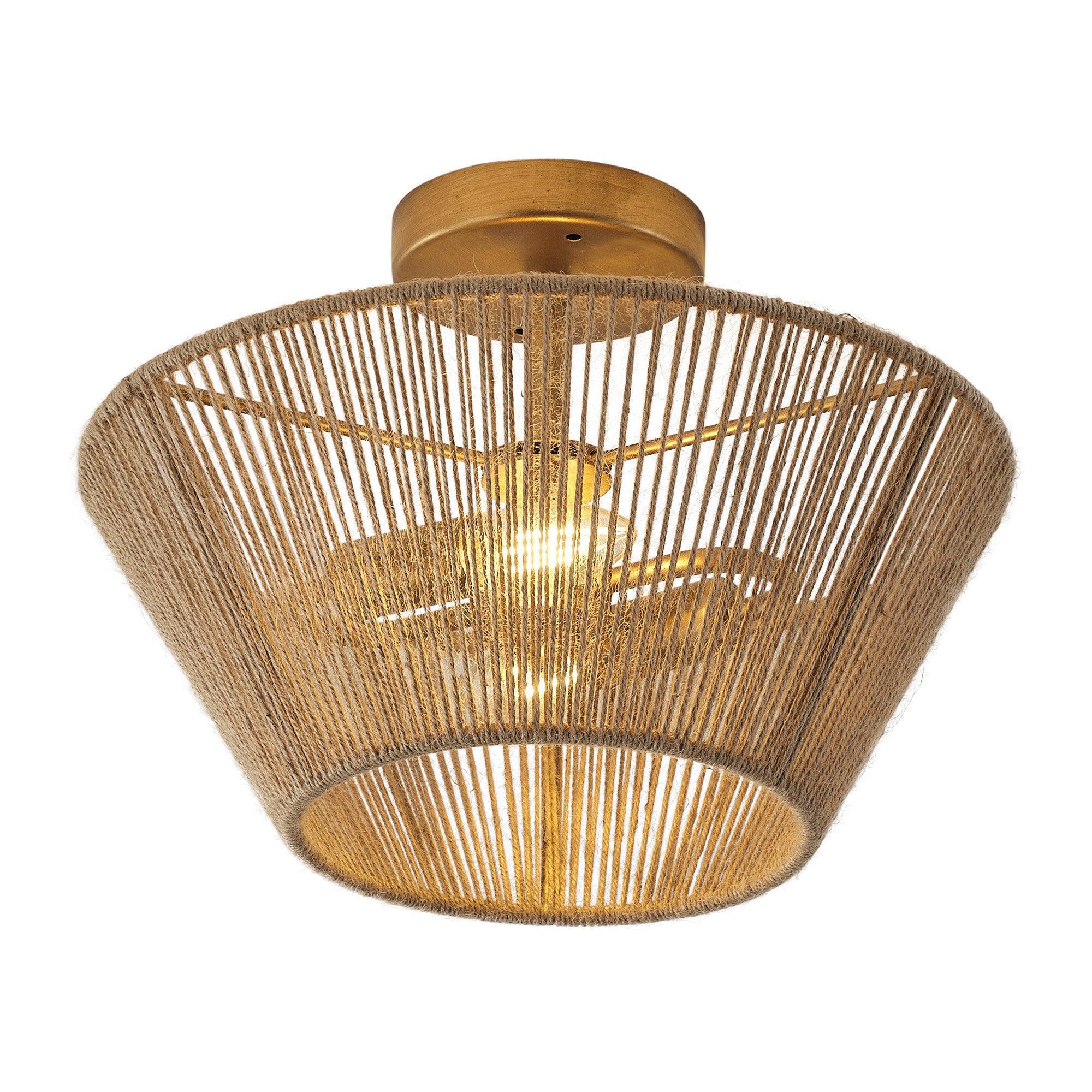 Farmhouse 2-Light Flush Mount Ceiling Light with Natural Rattan Rope - Perfect for Kitchen, Dining Room, Bedroom & Boho Home Decor