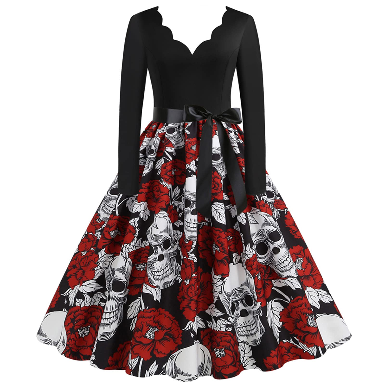 Vintage 1950s Housewife Costume Dress for Women - Long Sleeve Halloween Party, Prom, Evening Gown - Perfect for Halloween Parties, Cosplay, Themed Events & Retro Fashion Shows