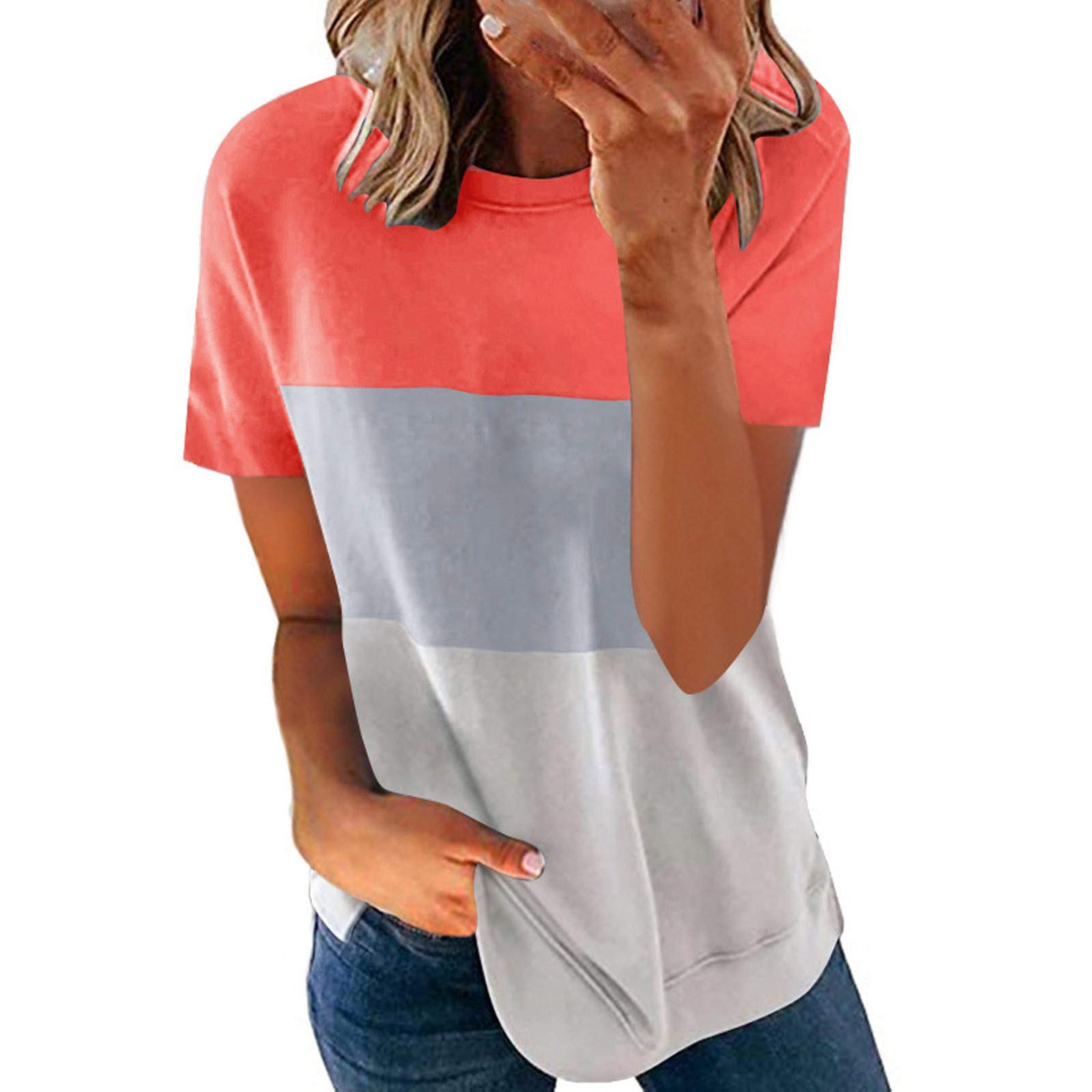 Women's Cute Short Sleeve T-Shirts - Striped Color Block & Leopard Print Casual & Workout Tops | Perfect for Gym, Office & Everyday Wear
