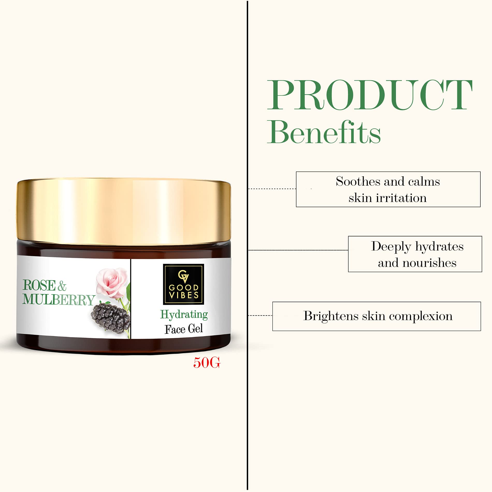 Good Vibes Rose & Mulberry Gel - 50g | Brightening & Hydrating Face Gel for Glowing Skin | Acne Treatment & Hair Loss Prevention | Vegan & Cruelty-Free | Perfect for Daily Skincare & Nighttime Routine