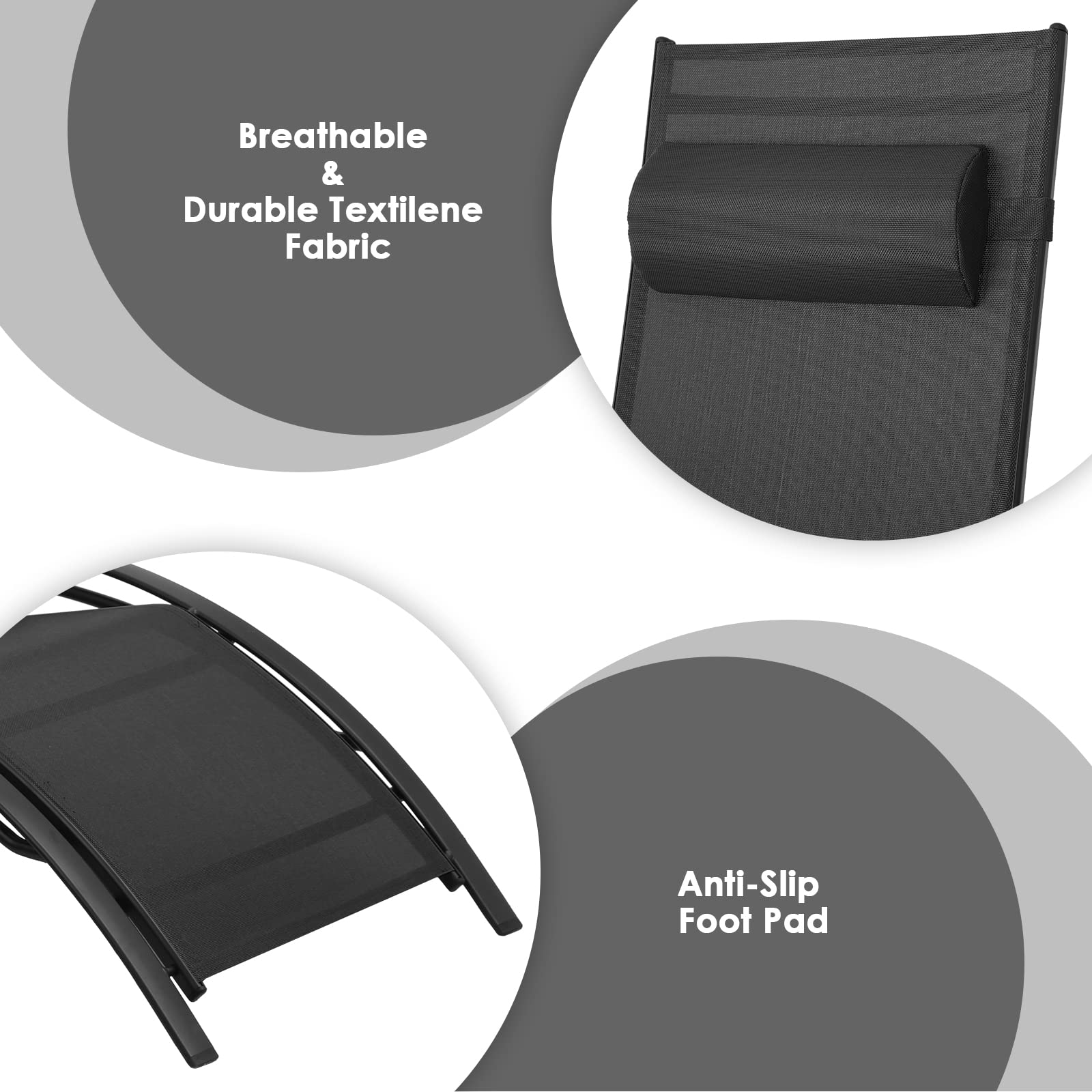 **AthLike 3-Piece Pool Chair Set with Headrest – Adjustable Patio Chaise Lounge for Sunbathing, Tanning – Outdoor Beach & Poolside Recliner Chairs with Side Table (Black) – Perfect for Backyard, Resort & Vacation Relaxation**
