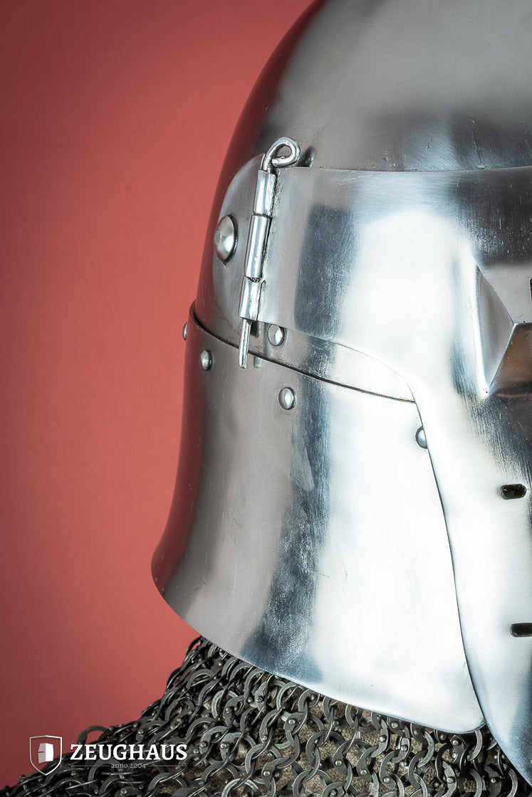14th Century Bascinet Helmet - 2mm Polished Steel Medieval Armor for LARP, Cosplay & Historical Reenactment