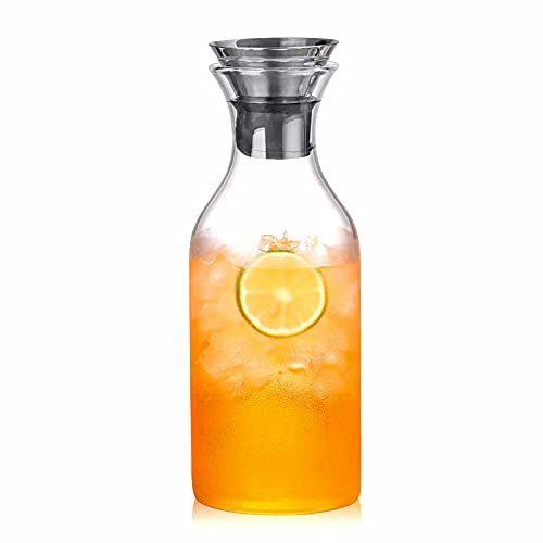 1.5 Liter (50 Oz) Glass Water Pitcher with Lid & Handle - Heat Resistant Carafe for Tea, Juice, Milk, Cold & Hot Beverages - Perfect for Kitchen, Dining Table, Office & Entertaining