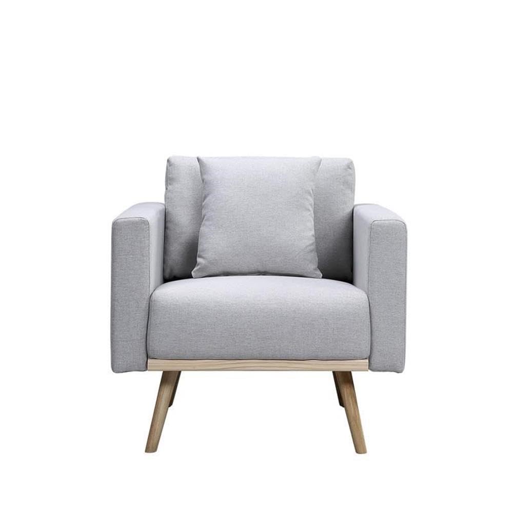 Lilola Home Easton Light Gray Linen Fabric Chair with USB Charging Ports, Side Pockets & Removable Pillows - Modern Living Room, Office, Dorm Room Seating Solution