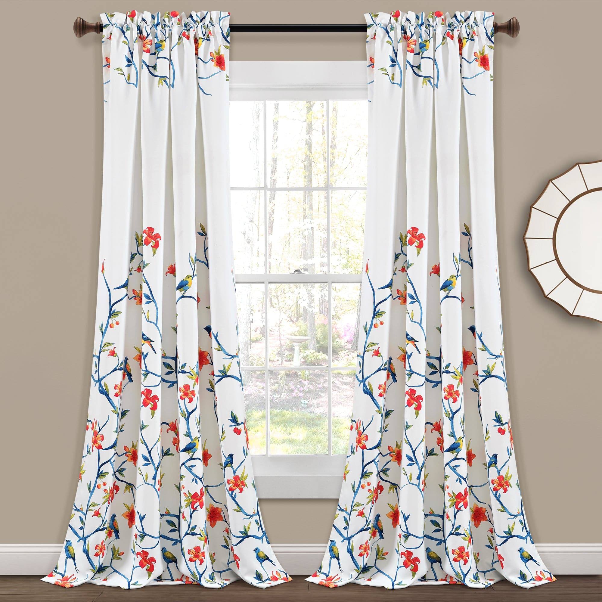 Neela Birds Light Filtering Window Curtain Panel Set - Soft Sheer Drapes for Living Room, Bedroom & Nursery - UV Protection & Privacy