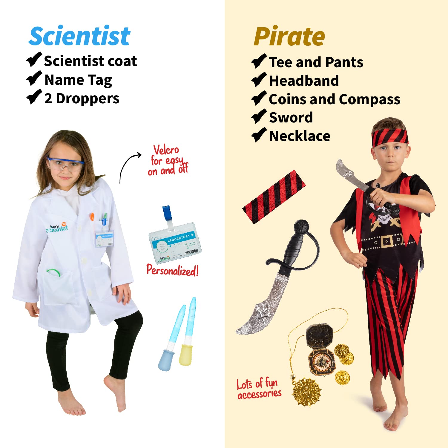 Born Toys Pretend Play Costumes for Kids Ages 3-7 - Washable Toddler Dress Up Set (6 in 1) for Role Play, Halloween & Birthday Parties
