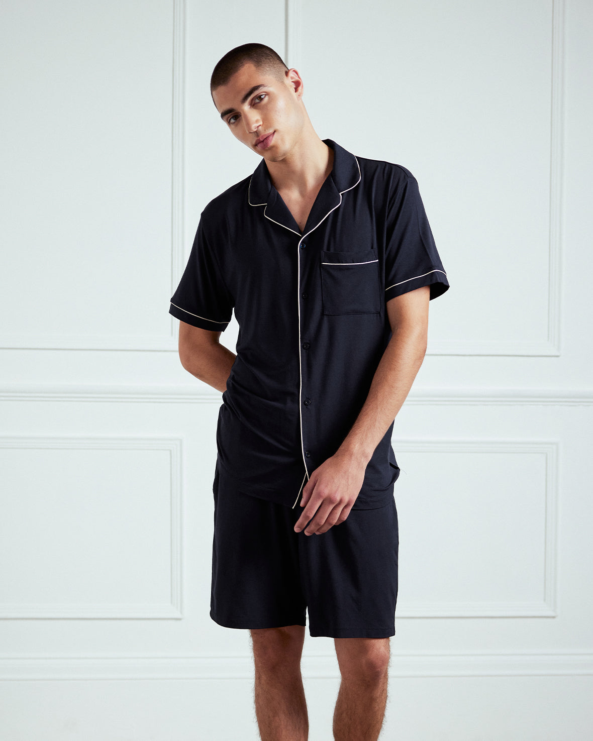 TENCEL™ Modal Short Sleeve Button Up Pajama Set for Women - Soft & Breathable Sleepwear - Navy Blue - Perfect for Summer Nights & Lounge Wear