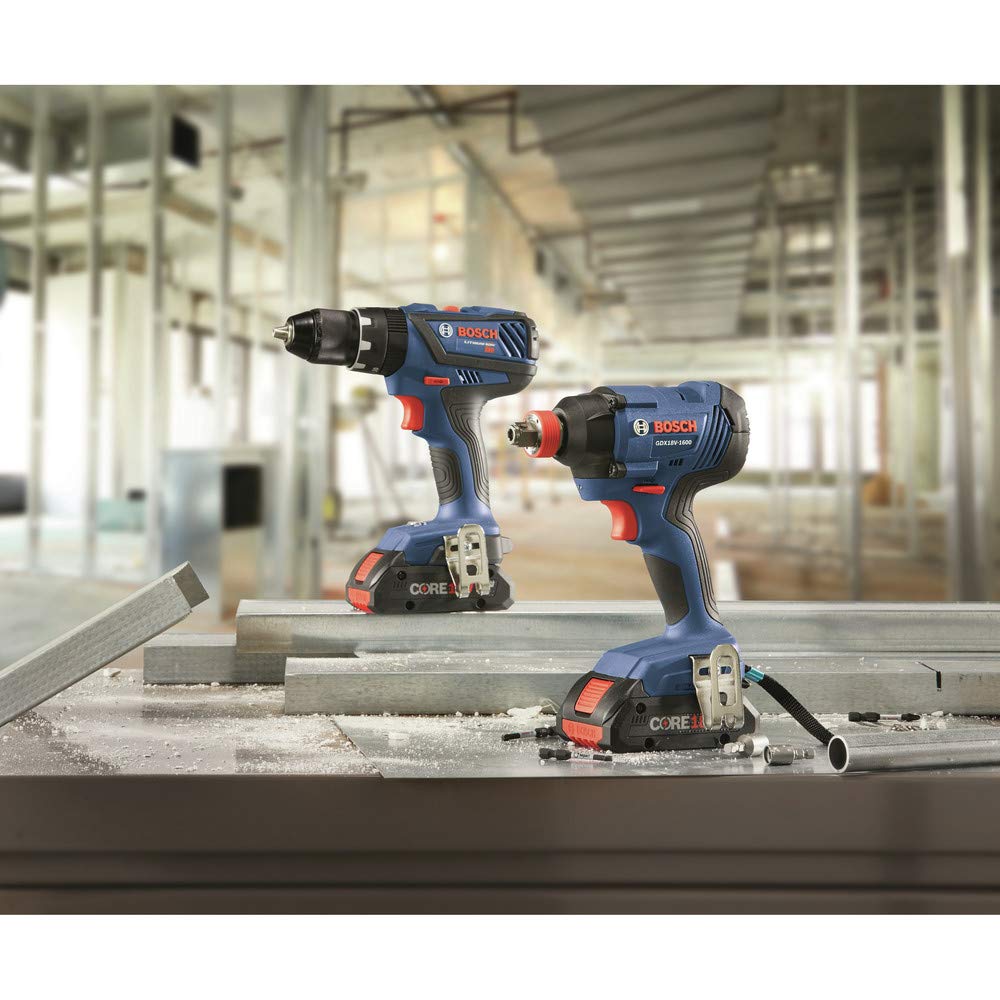 BOSCH GXL18V-239B25 CORE18V 2-Tool Power Tool Combo Kit with Soft Case, 2 Batteries & Charger Included - Perfect for DIY Projects, Home Repairs and Professional Construction Work