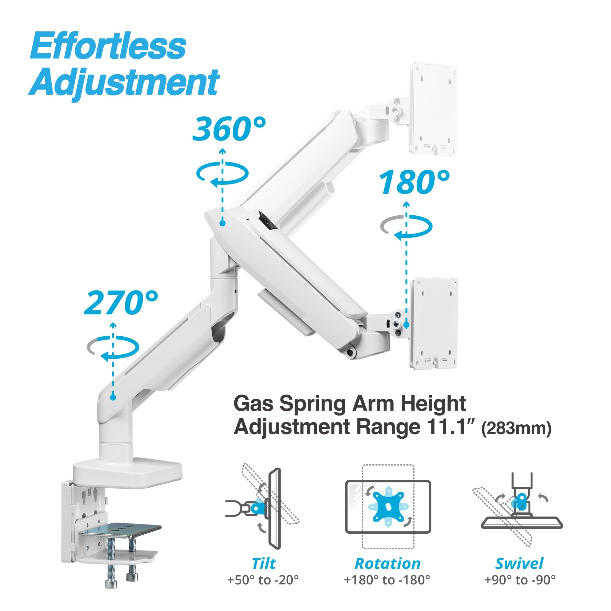AVLT RGB Gaming Monitor Arm Stand - Adjustable Height, Swivel & Tilt for 17-43 inch Flat/Curved/Ultrawide Screens (Up to 44lbs/20kg) - White | Perfect for Home Office, Streaming Setup & Esports Gaming