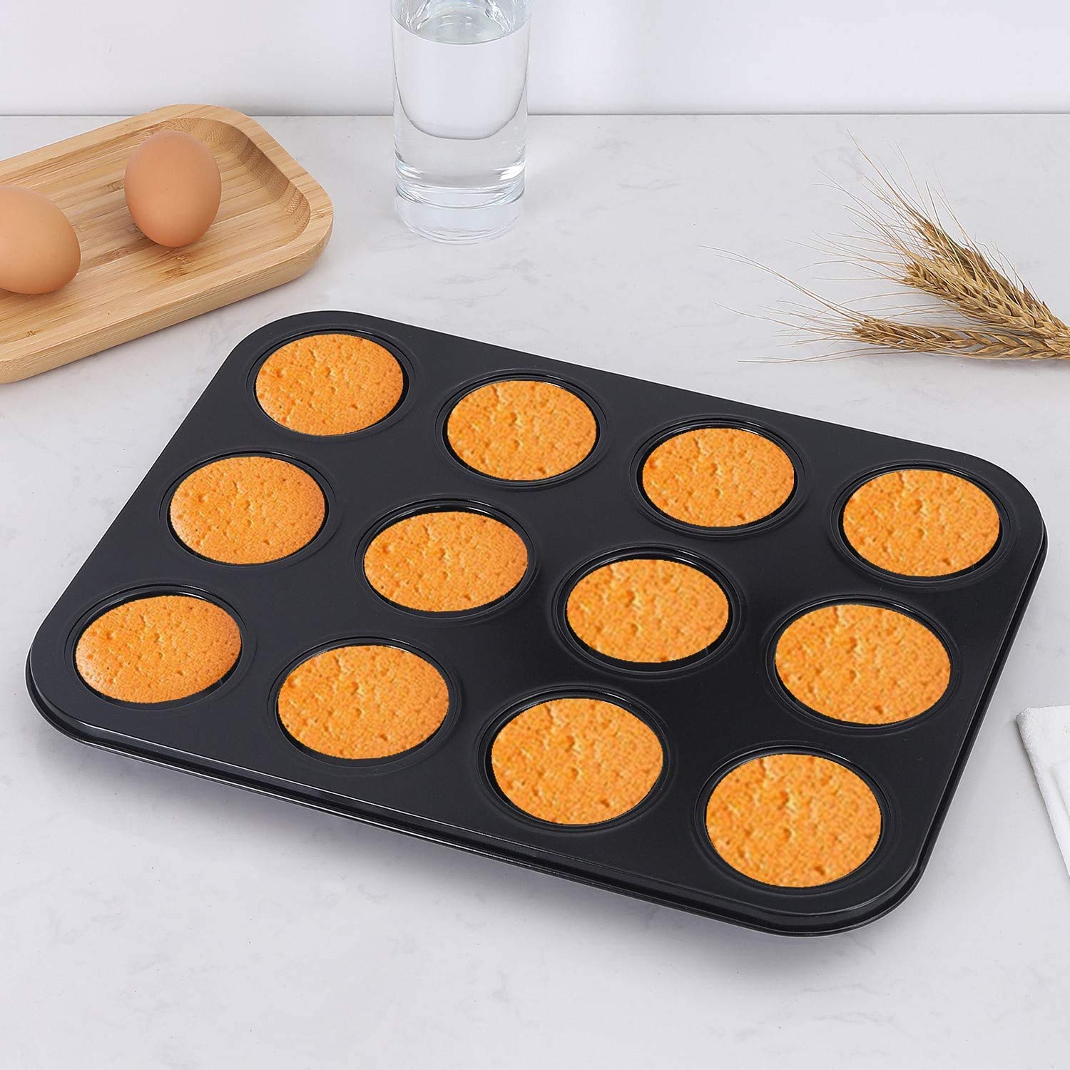 NF 12-Cavity Non-Stick Muffin & Cupcake Pan - Premium Carbon Steel Baking Tray for Muffins, Cupcakes, Brownies & Mini Pies - Oven-Safe Bakeware for Home Bakers & Professional Kitchens - Perfect for Parties, Holidays & Everyday Baking