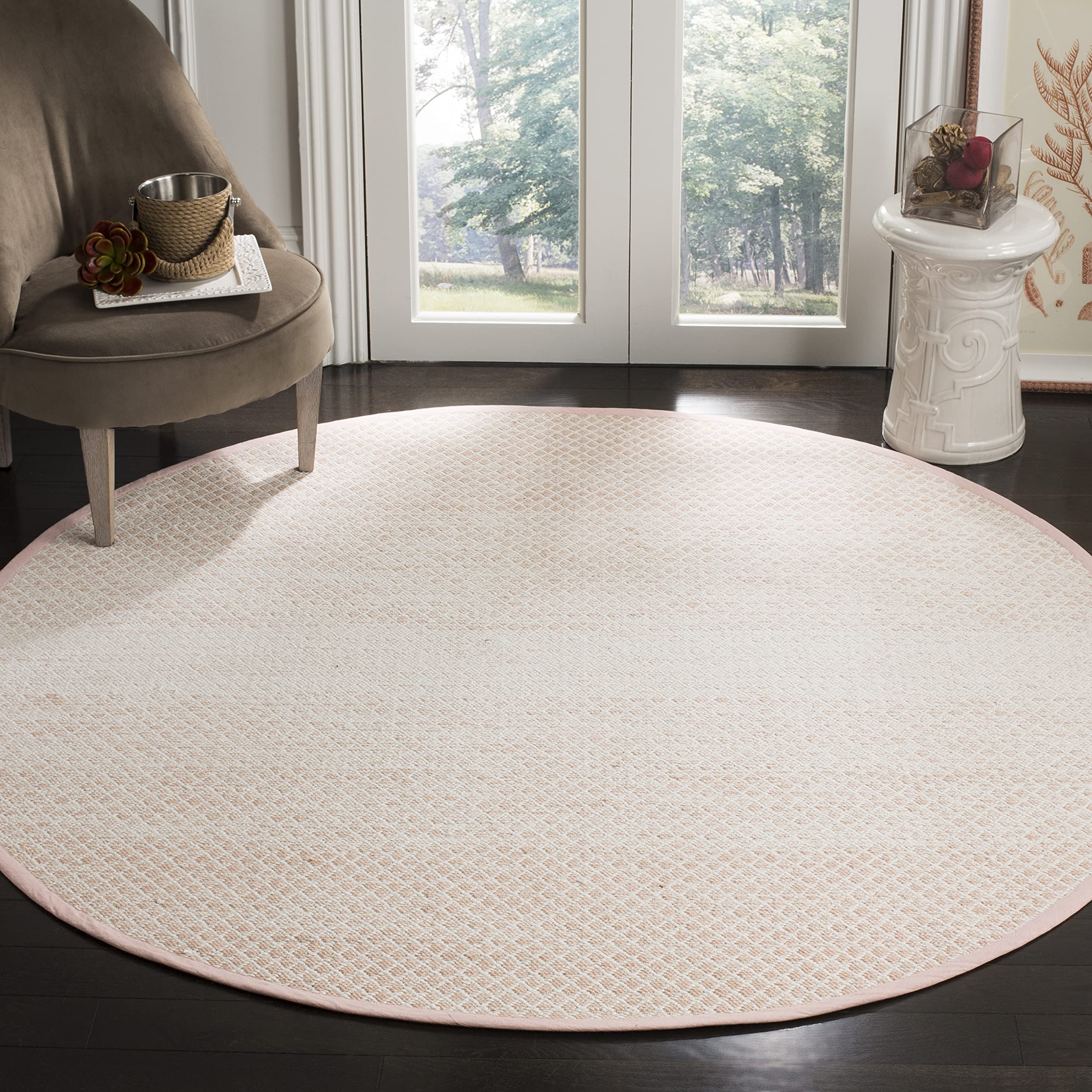 SAFAVIEH Montauk Collection 8' Round Beige/Ivory MTK601R Handmade Cotton Area Rug for Entryway, Foyer, Living Room, Bedroom & Kitchen - Soft & Durable Home Decor
