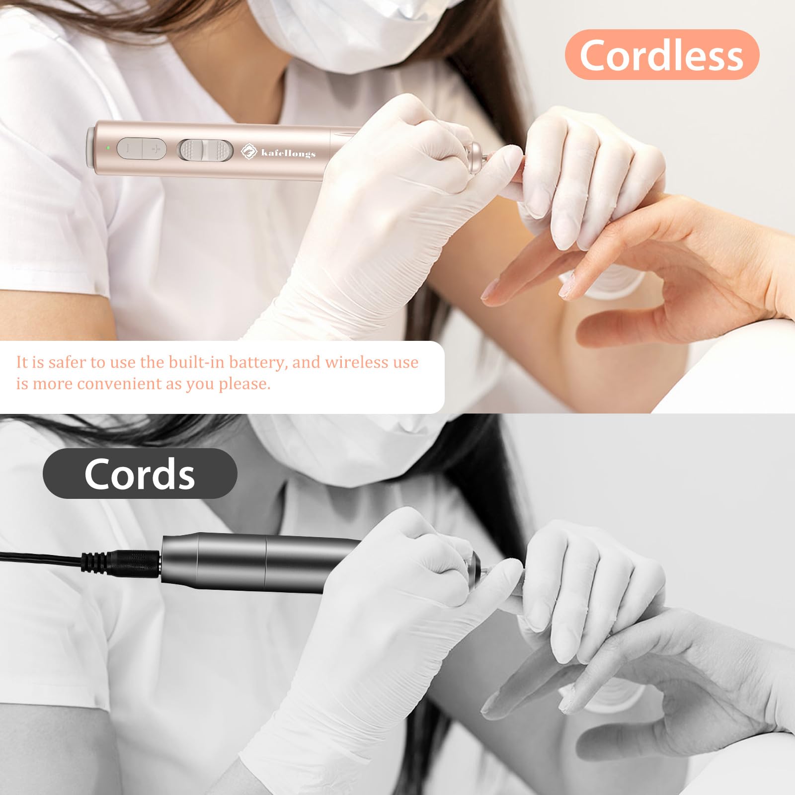 Professional Cordless Electric Nail Drill & File Kit - Rechargeable Manicure Machine for Acrylic, Gel Polish & Dip Powder Nails | Perfect for Home & Salon Nail Care, DIY Manicures & Pedicures