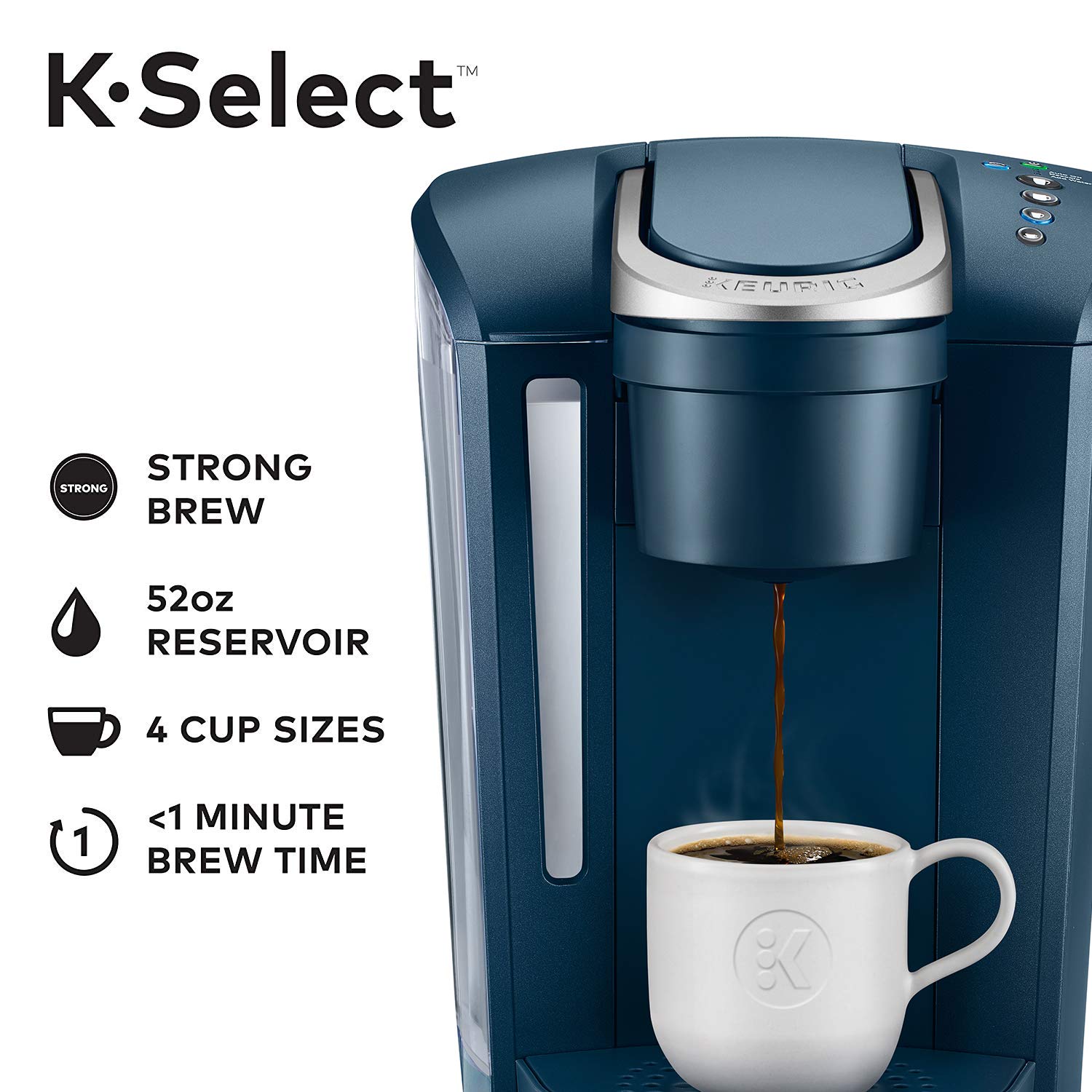 Keurig K-Select Single Serve Coffee Maker with Strength Control - 5 Cup Capacity, Marine Blue - Perfect for Home, Office & Small Spaces