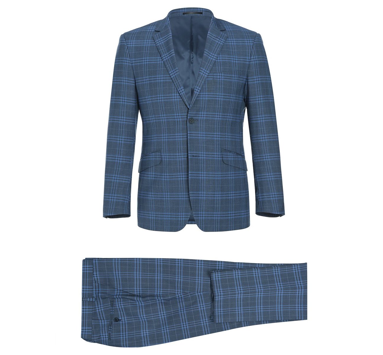 Alessandro Vitello by Renoir Navy Slim Fit Stretch Windowpane Suit - 2 Piece Notch Lapel Business Suit for Men | Perfect for Weddings, Office Meetings & Formal Events