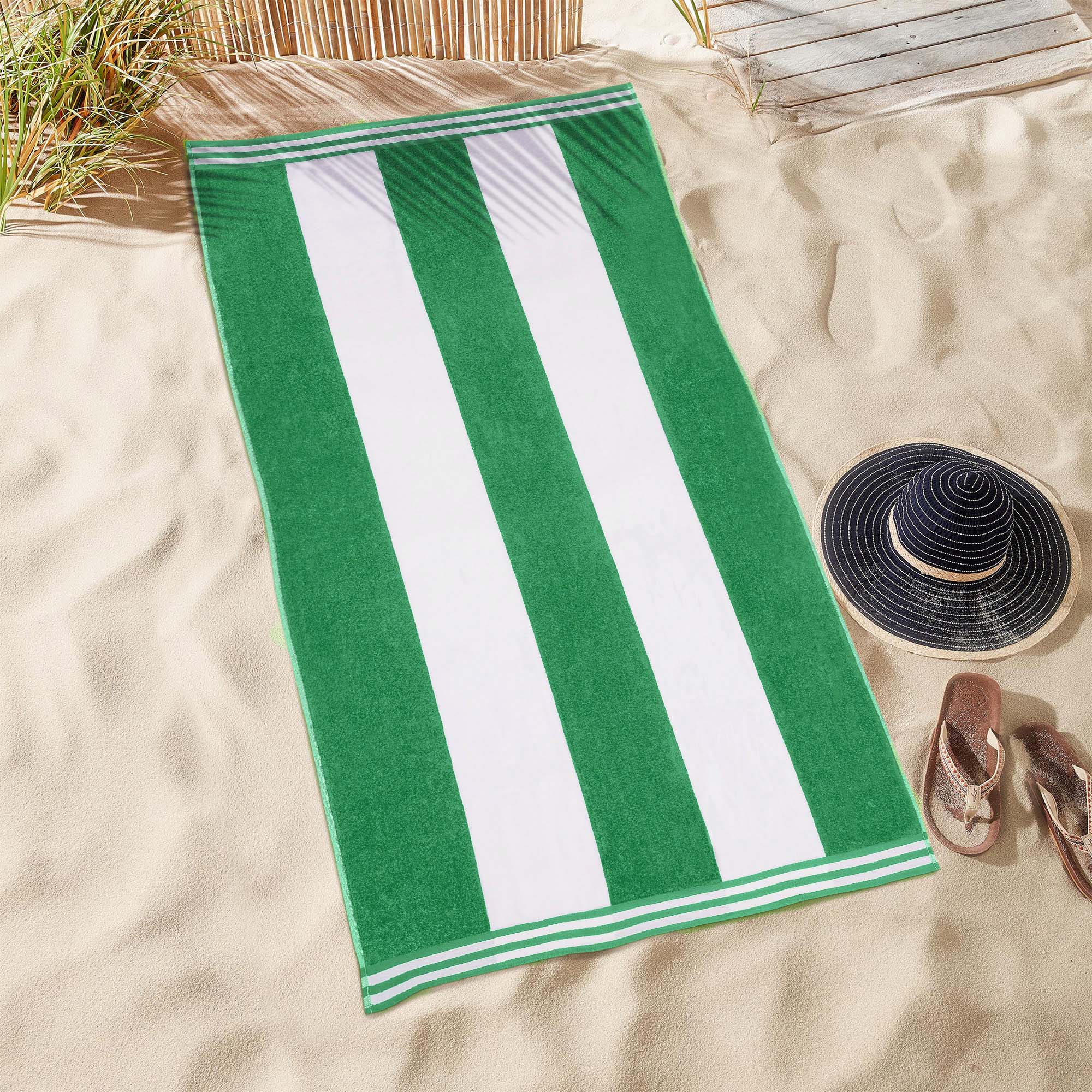 Premium Cabana Stripe Oversized Cotton Beach Towel Set of 2, 4, or 6 - Soft, Absorbent & Quick-Drying for Pool, Beach, Vacation & Spa Use