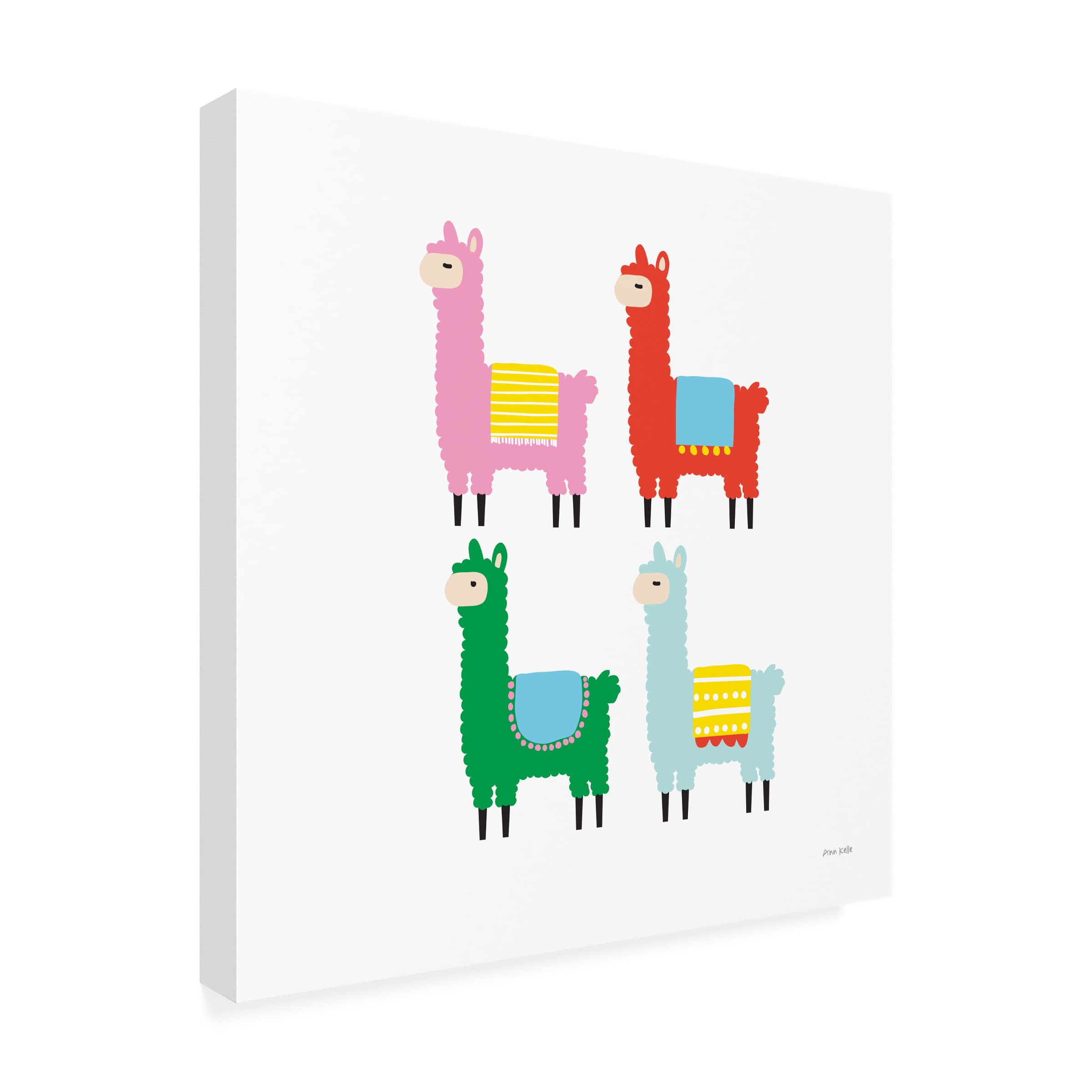 Ann Kelle 'The Llamas' 18x18 Canvas Wall Art - Vibrant Animal Print for Living Room, Nursery & Kids Bedroom Decor