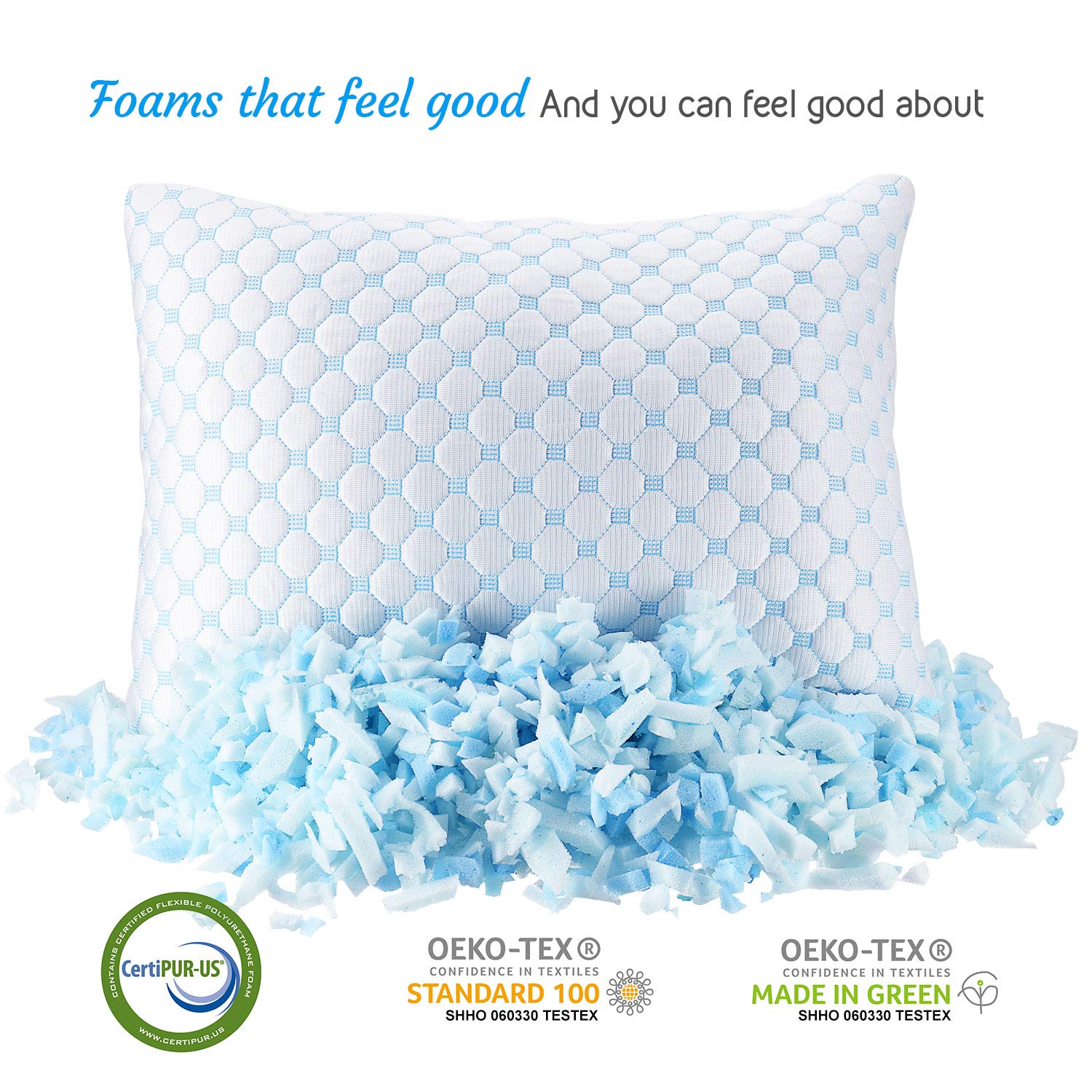 Clara Clark Cooling Memory Foam Pillow - Luxury Gel Pillow with Reversible Cover (Cool/Velvety) - Breathable Bed Pillow for Side Sleepers & Toddlers - 13