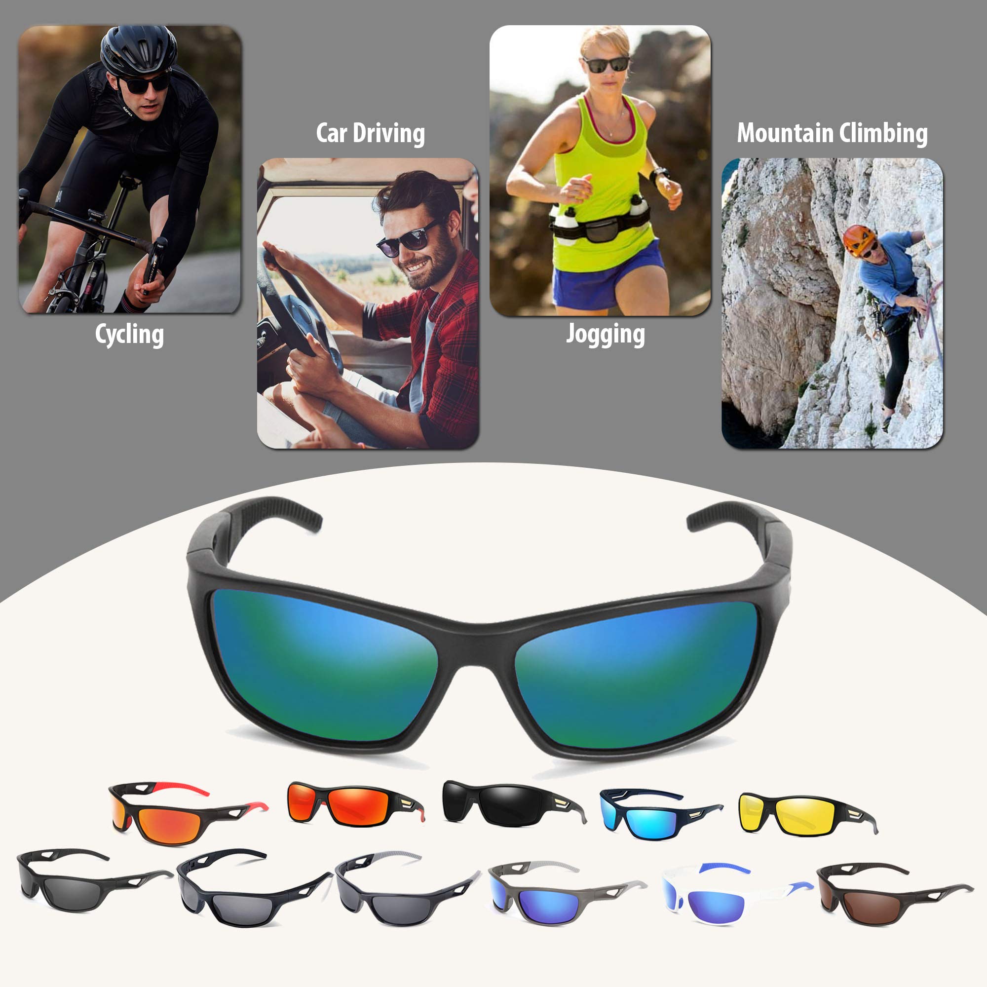 Polarized Sports Sunglasses for Men & Women - UV Protection, Shatterproof Cycling Glasses for Running, Hiking, Fishing & Outdoor Activities