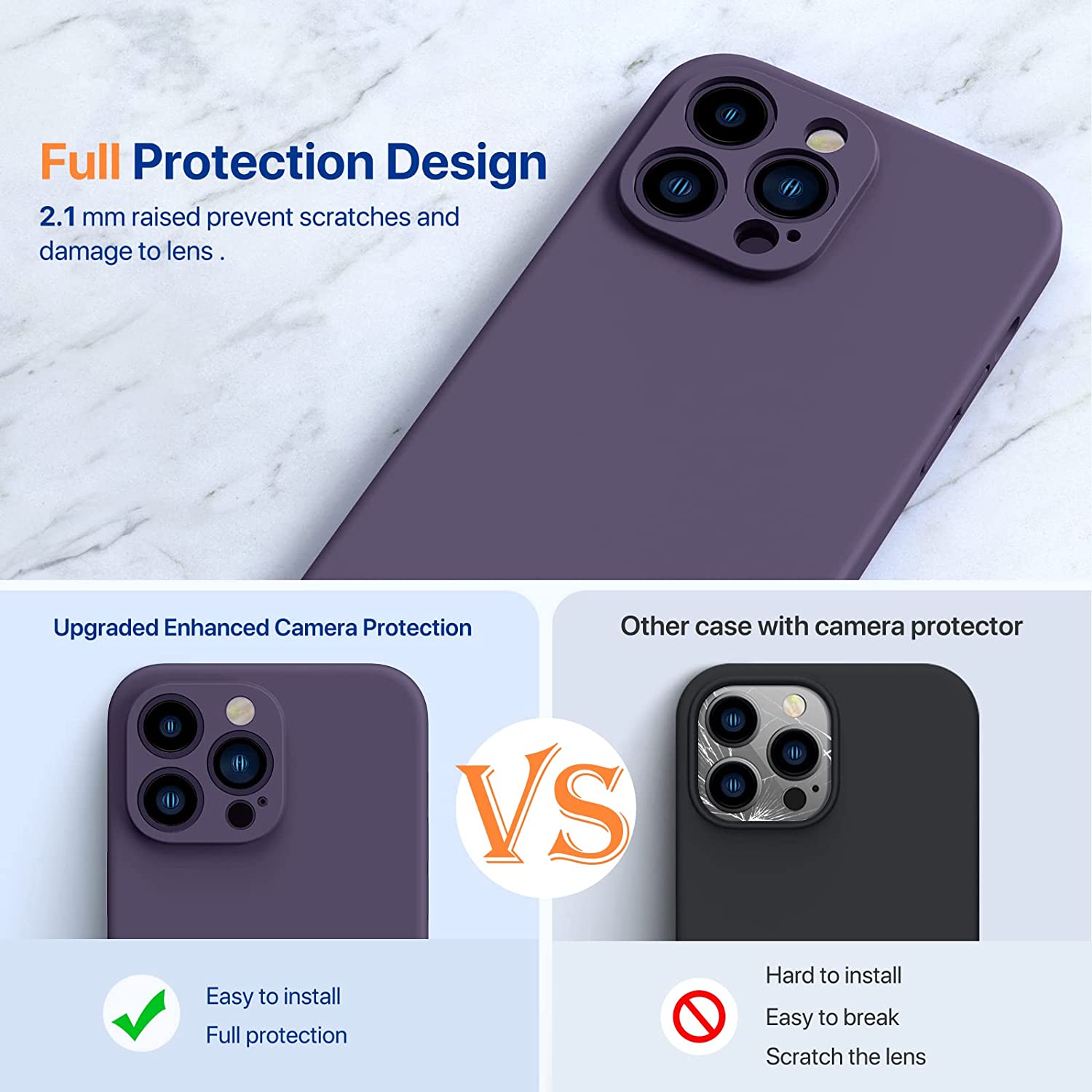 iPhone 14 Pro Case with 2 Pack Screen Protectors & Camera Cover - Shockproof Protective Cover for iPhone 14 Pro (6.1 inch) - Purple | Perfect for Daily Use, Travel & Outdoor Activities