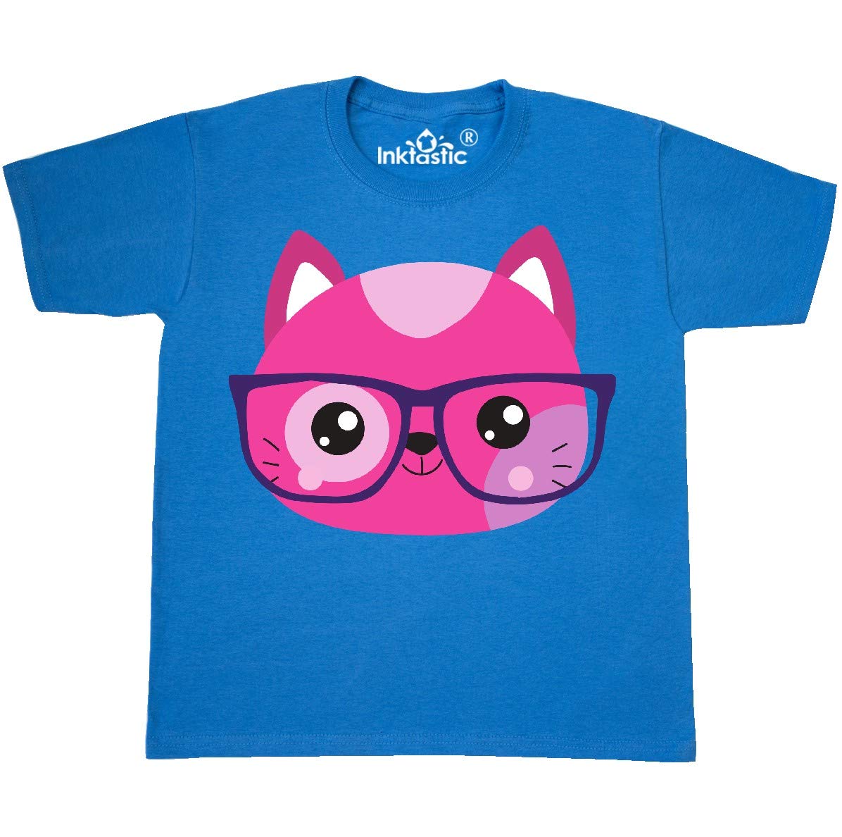 Inktastic Hipster Cat with Glasses - Cute Kitten Graphic Youth T-Shirt for Boys & Girls | Fun Casual Wear for School, Parties & Everyday Outfits