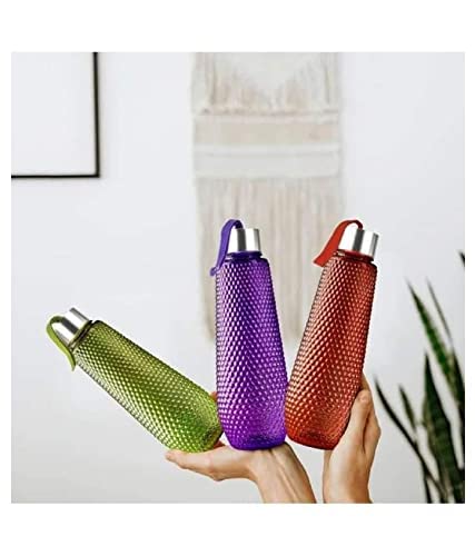 ASVMART 3-Pack Plastic Water Bottles with Steel Finish Cap | 1000ml PET Bottles | Honeycomb Design for Better Grip | BPA-Free Reusable Drinkware for Home, Office, Gym & Outdoor Activities | Blue